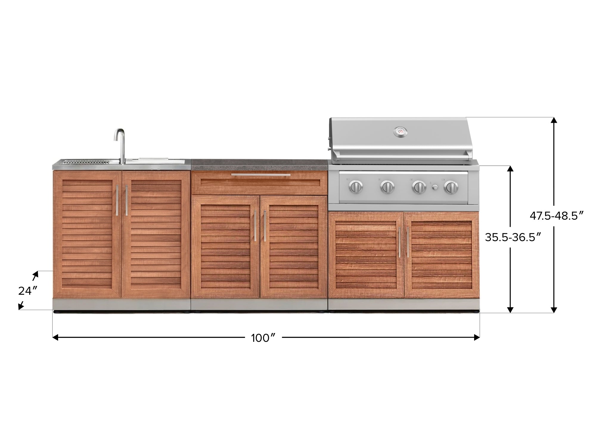 Outdoor Kitchen Stainless-Steel Louvered Doors 5 Piece Cabinet Set with Sink, 2-Door with Drawer, Grill Cabinet, Performance Grill and Countertop