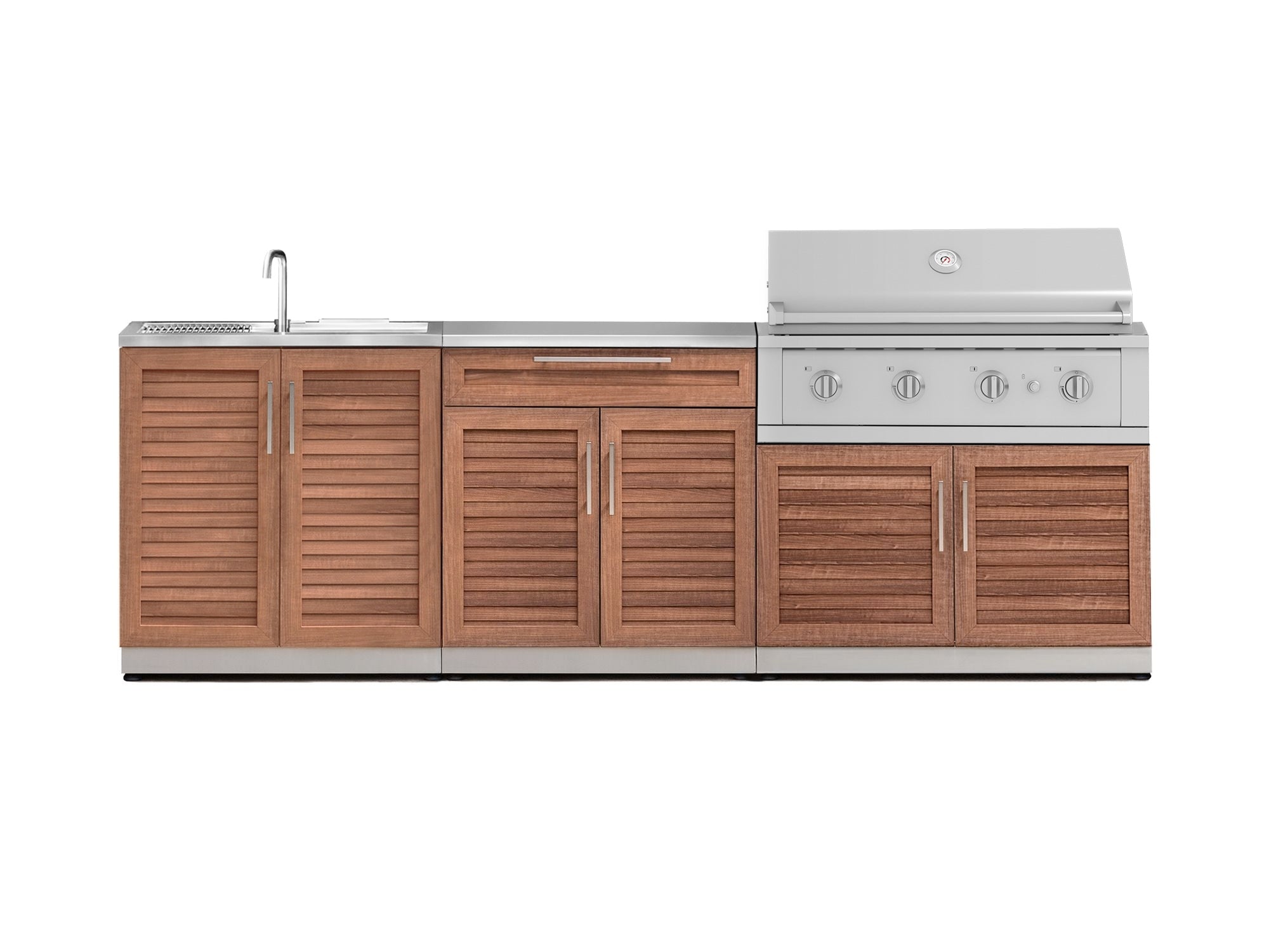Outdoor Kitchen Stainless-Steel Louvered Doors 5 Piece Cabinet Set with Sink, 2-Door with Drawer, Grill Cabinet, Performance Grill and Countertop
