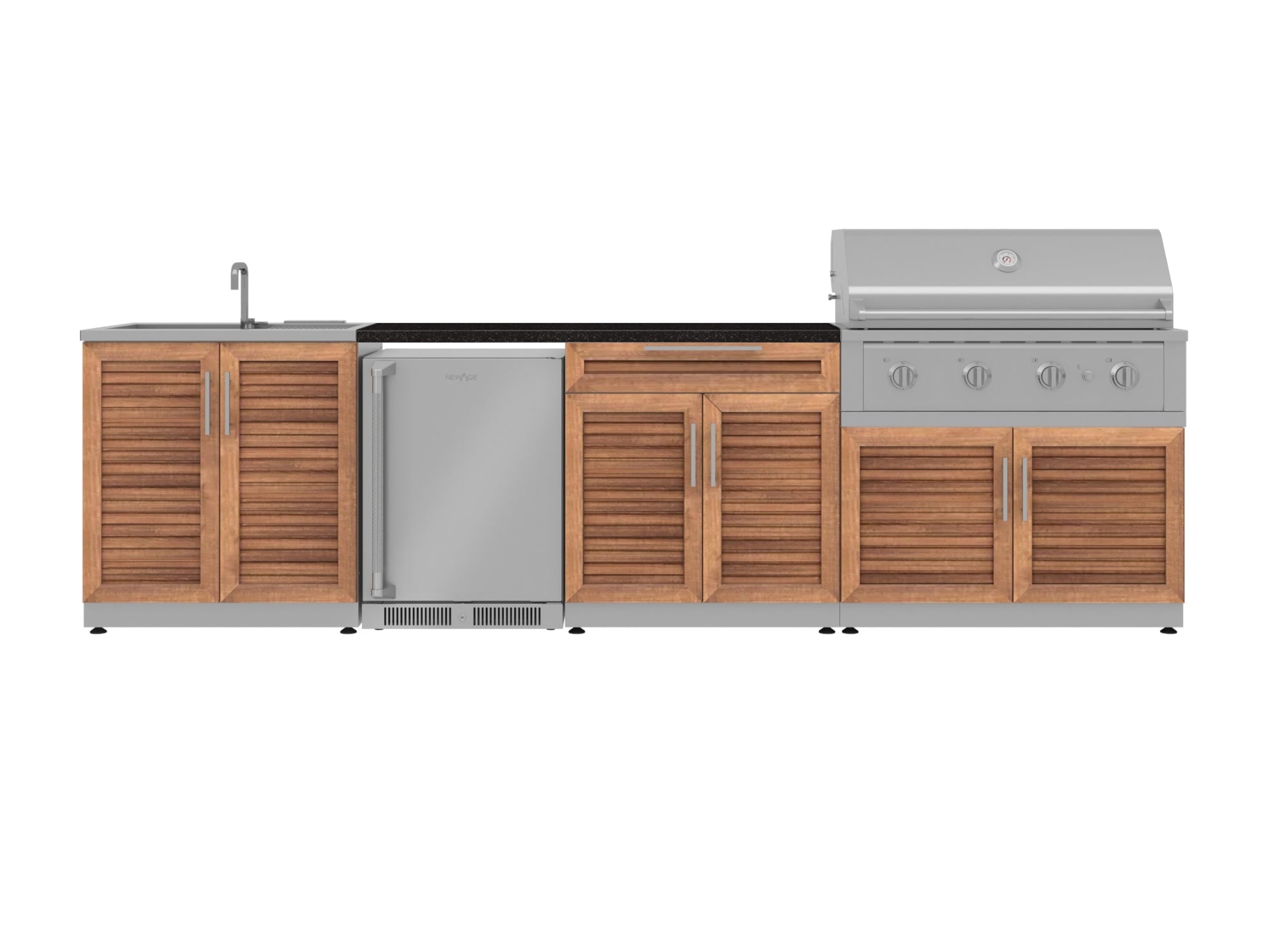 Outdoor Kitchen Stainless Steel Louvered Doors 6 Piece Cabinet Set with Sink, Bar, Grill Cabinet, Performance Grill, Countertop and Stainless Steel Door Fridge