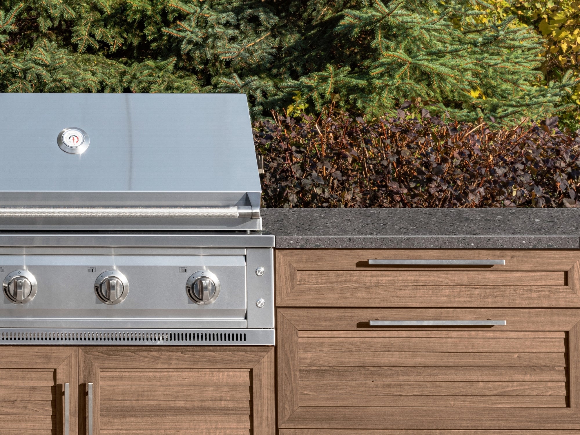 Outdoor Kitchen Stainless Steel Louvered Doors 6 Piece Cabinet Set with Sink, Bar, Grill Cabinet, Performance Grill, Countertop and Stainless Steel Door Fridge