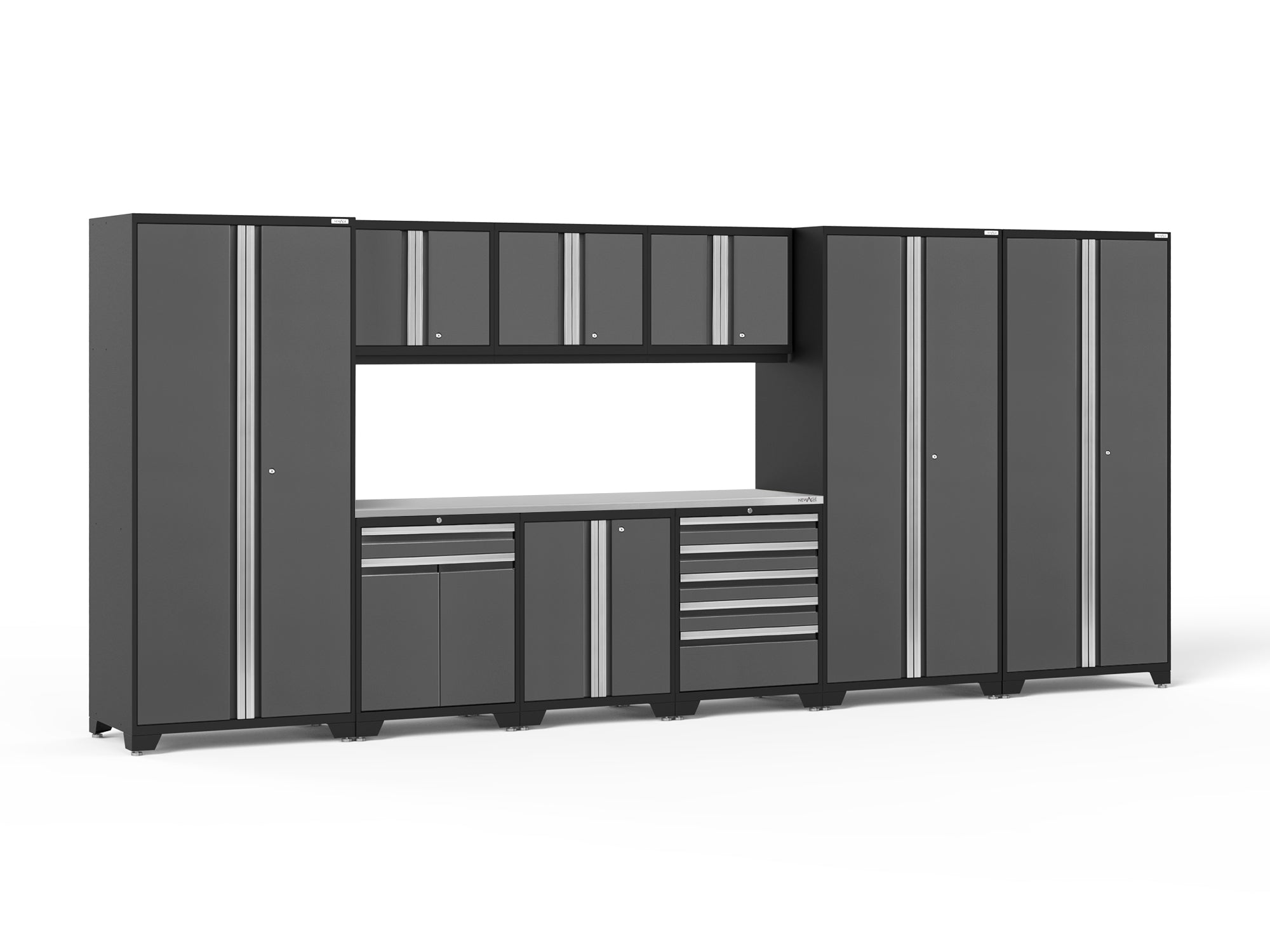 Pro Series 10 Piece Cabinet Set with Lockers, Tool Drawer Cabinet and 84 in. Worktop