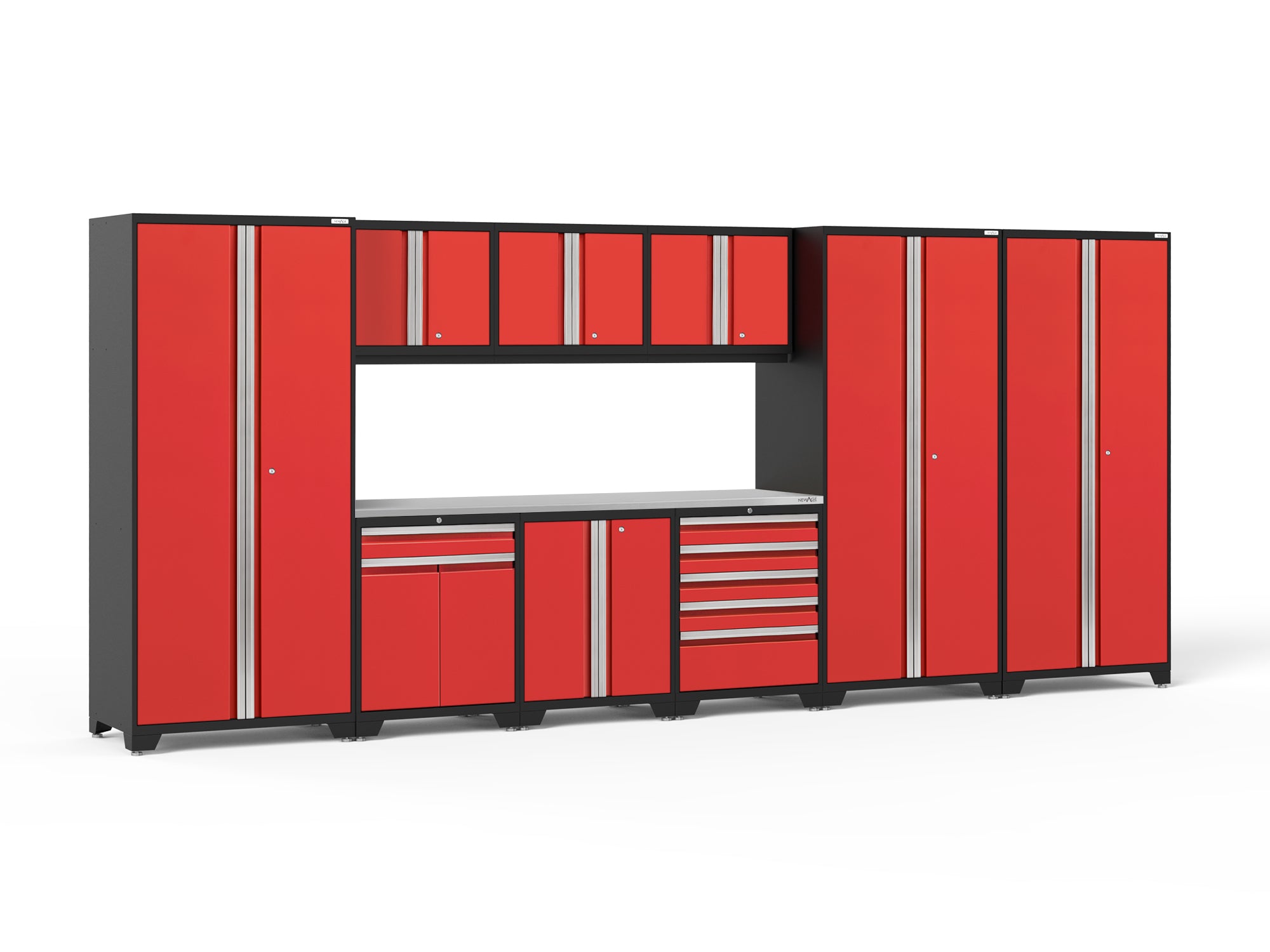 Pro Series 10 Piece Cabinet Set with Lockers, Tool Drawer Cabinet and 84 in. Worktop