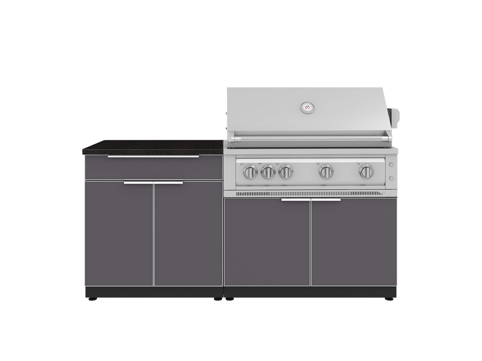 Outdoor Kitchen Aluminum 4 Piece Cabinet Set with Bar, Grill Cabinet, Platinum Grill, and Countertop