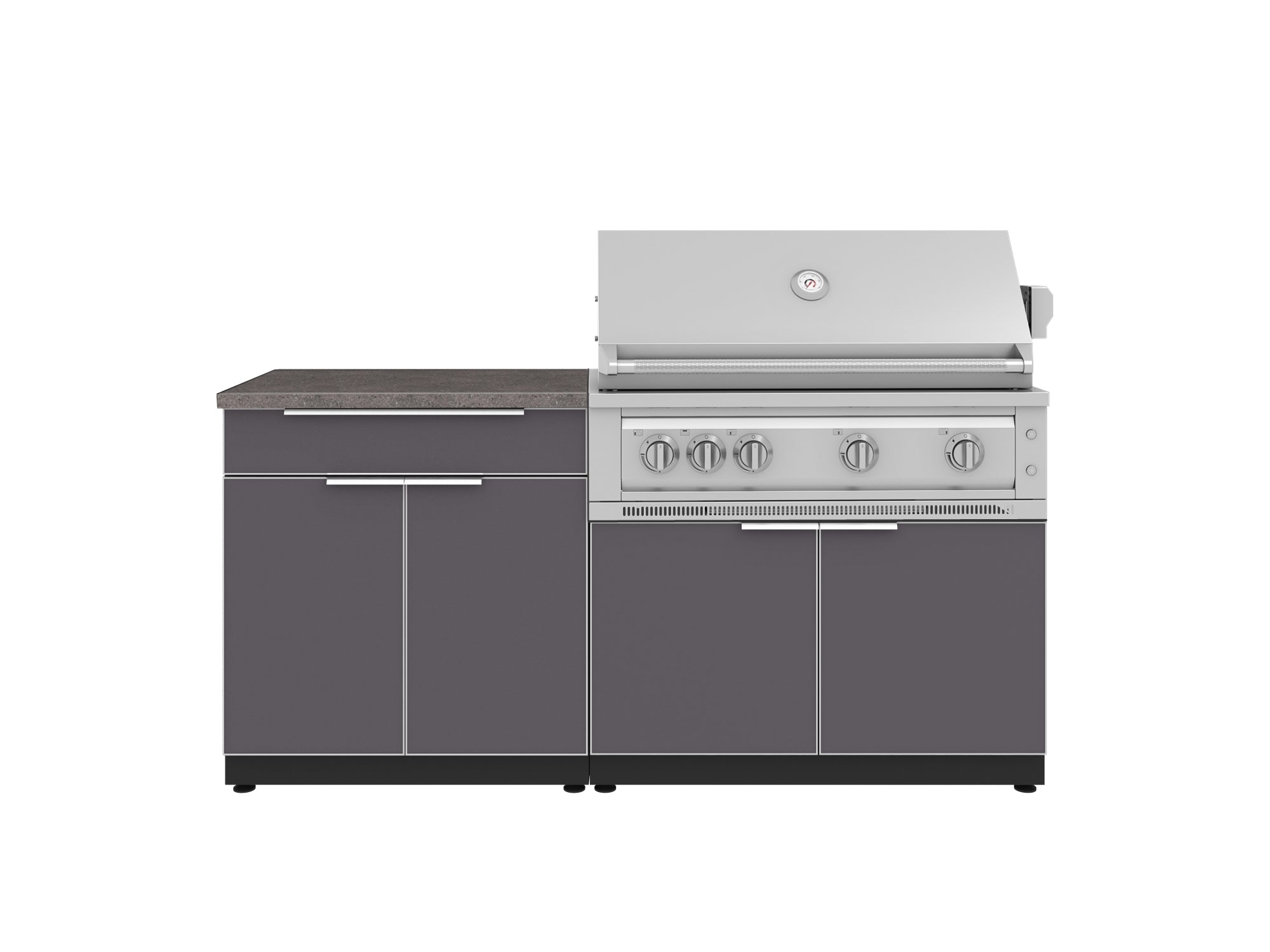 Outdoor Kitchen Aluminum 4 Piece Cabinet Set with Bar, Grill Cabinet, Platinum Grill, and Countertop