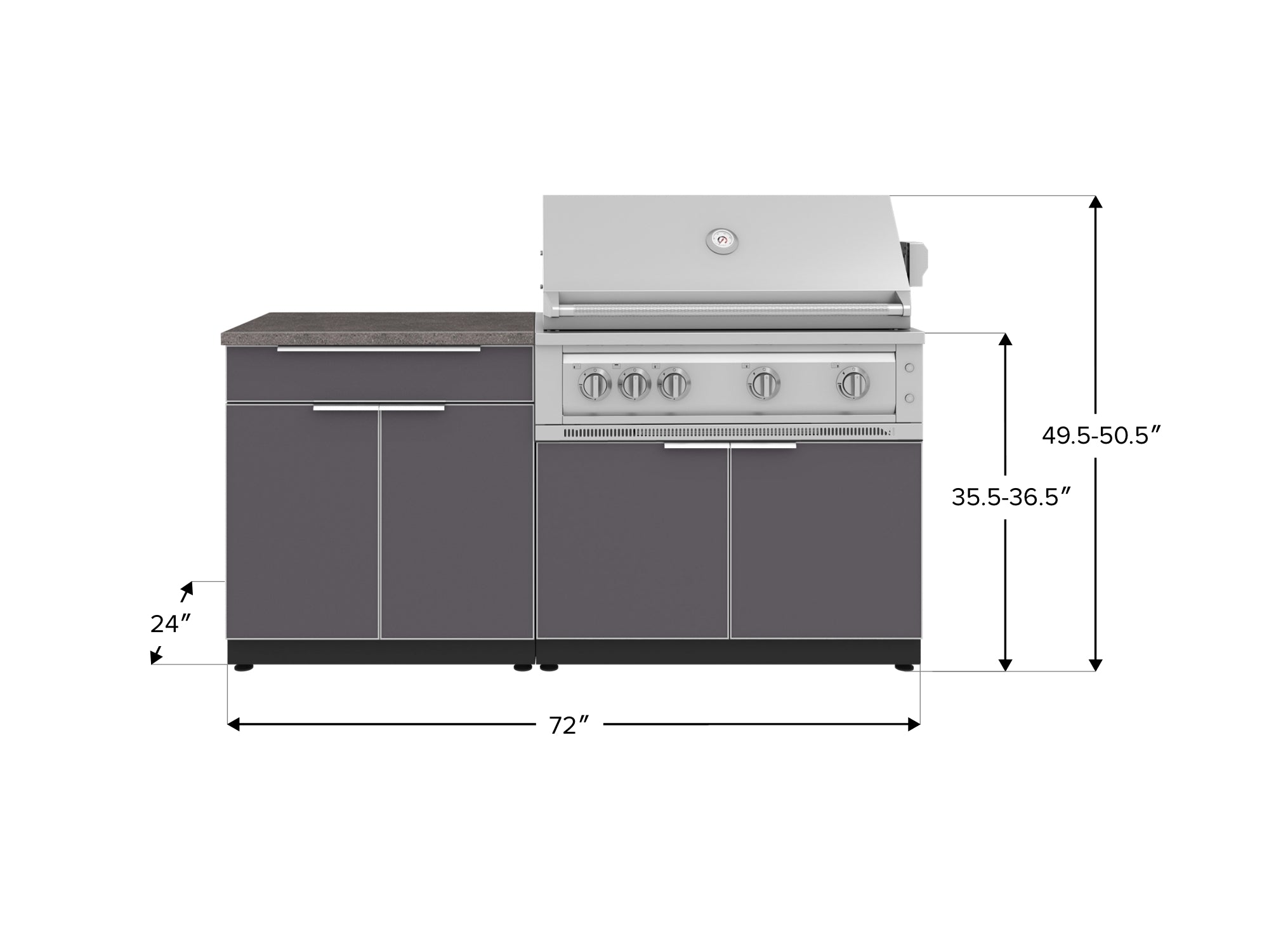 Outdoor Kitchen Aluminum 4 Piece Cabinet Set with Bar, Grill Cabinet, Platinum Grill, and Countertop
