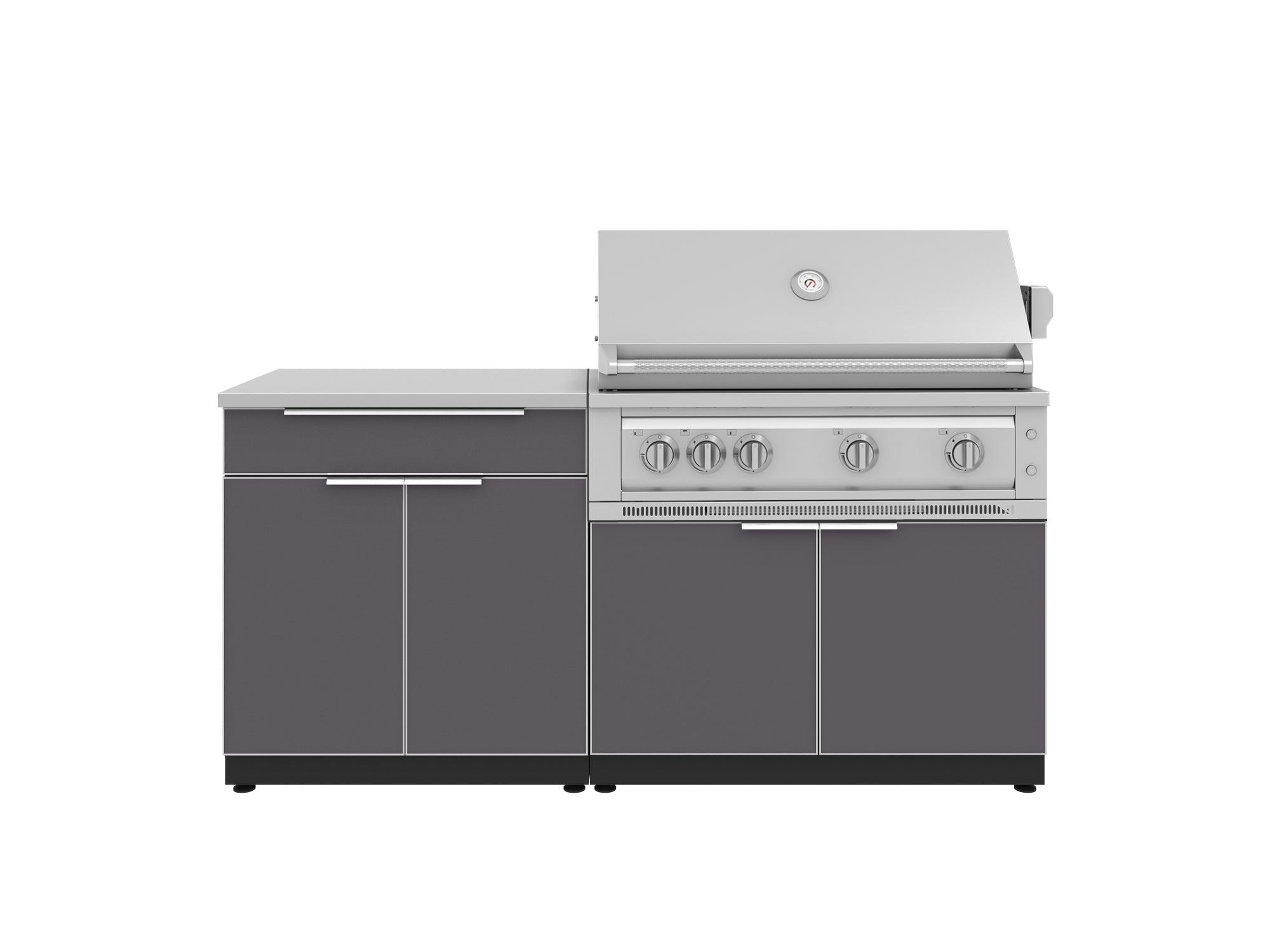 Outdoor Kitchen Aluminum 4 Piece Cabinet Set with Bar, Grill Cabinet, Platinum Grill, and Countertop