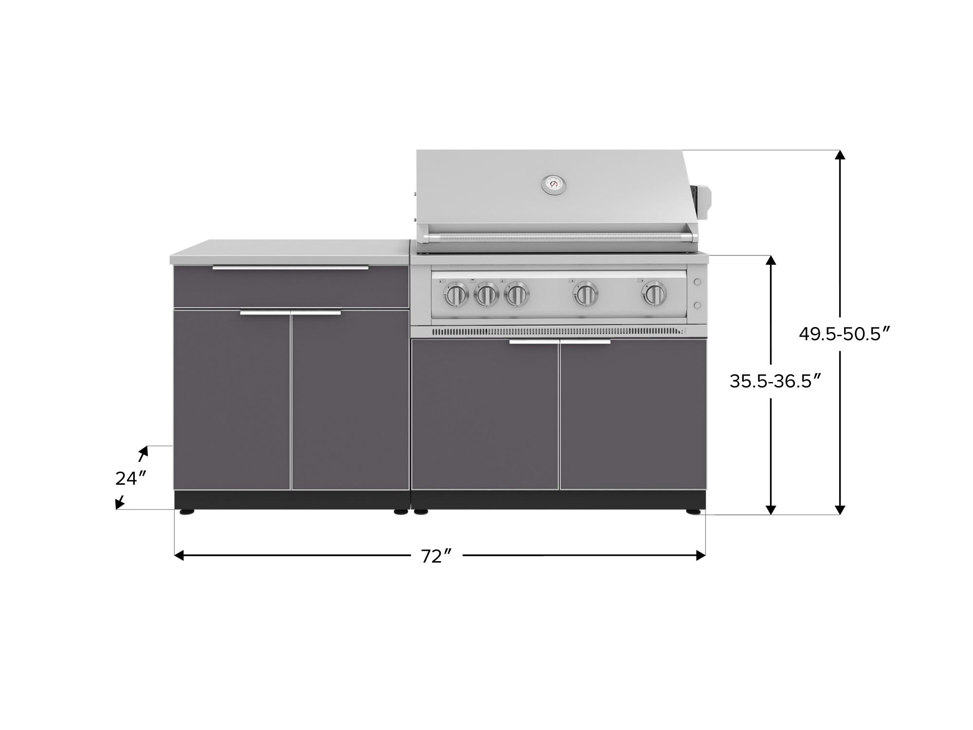 Outdoor Kitchen Aluminum 4 Piece Cabinet Set with Bar, Grill Cabinet, Platinum Grill, and Countertop