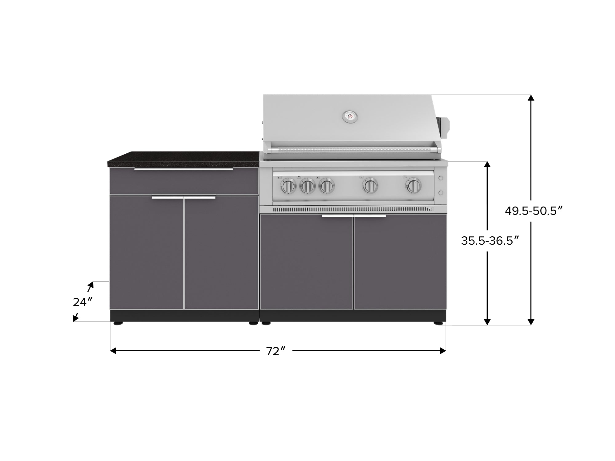 Outdoor Kitchen Aluminum 4 Piece Cabinet Set with Bar, Grill Cabinet, Platinum Grill, and Countertop