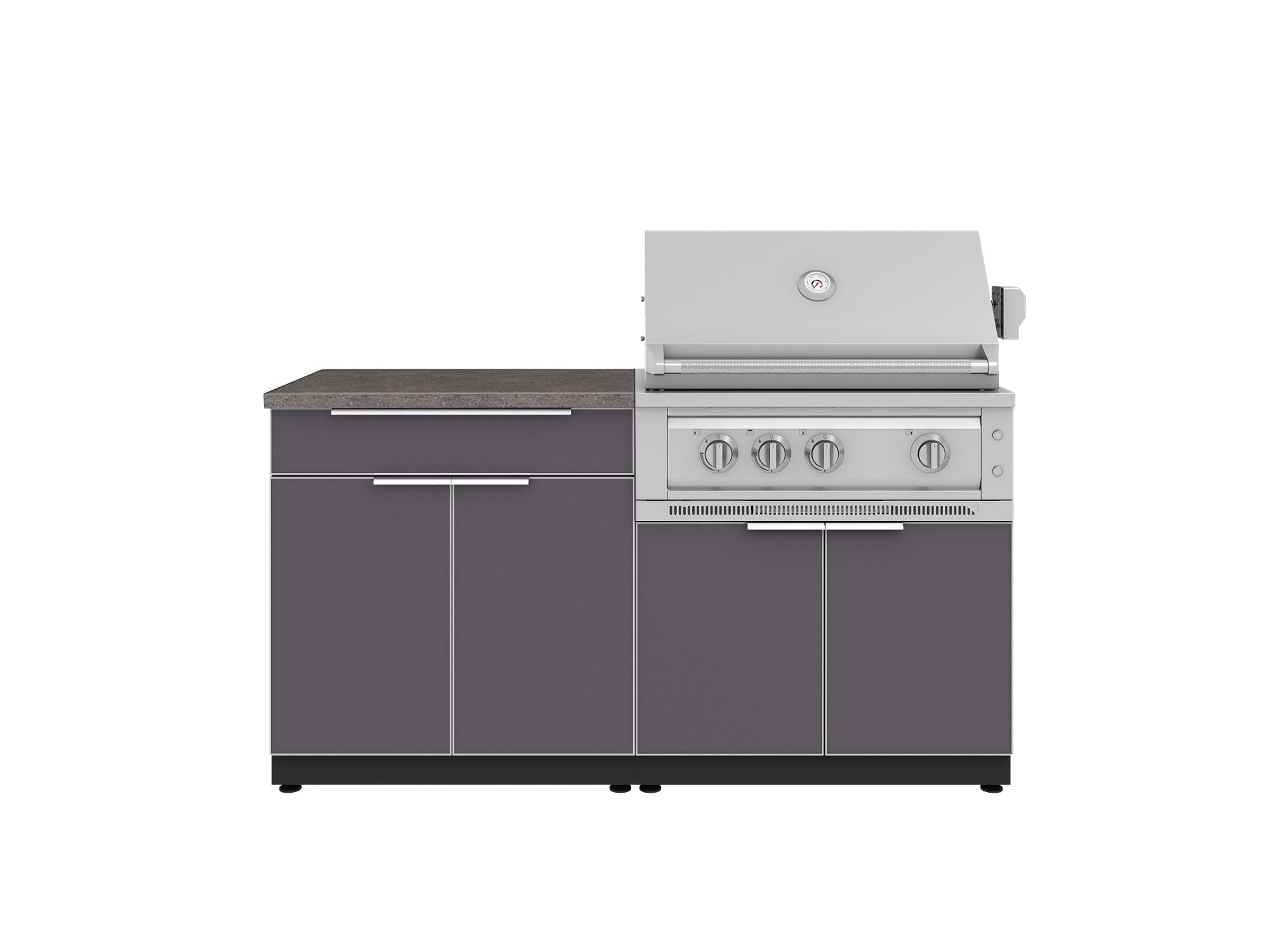 Outdoor Kitchen Aluminum 4 Piece Cabinet Set with Bar, Grill Cabinet, Platinum Grill, and Countertop