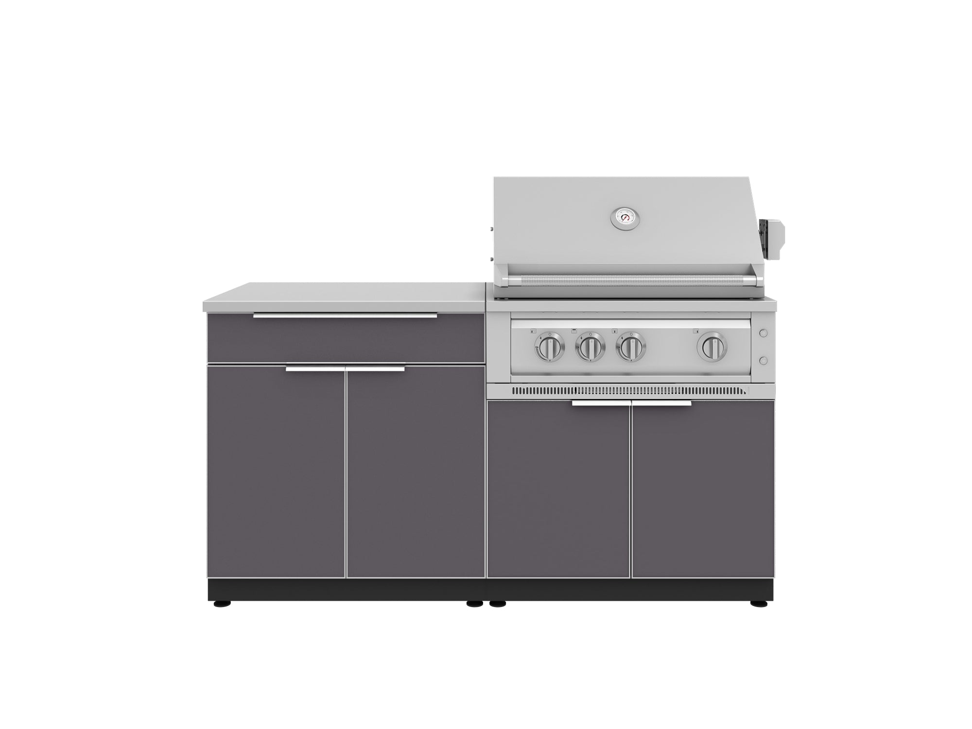 Outdoor Kitchen Aluminum 4 Piece Cabinet Set with Bar, Grill Cabinet, Platinum Grill, and Countertop