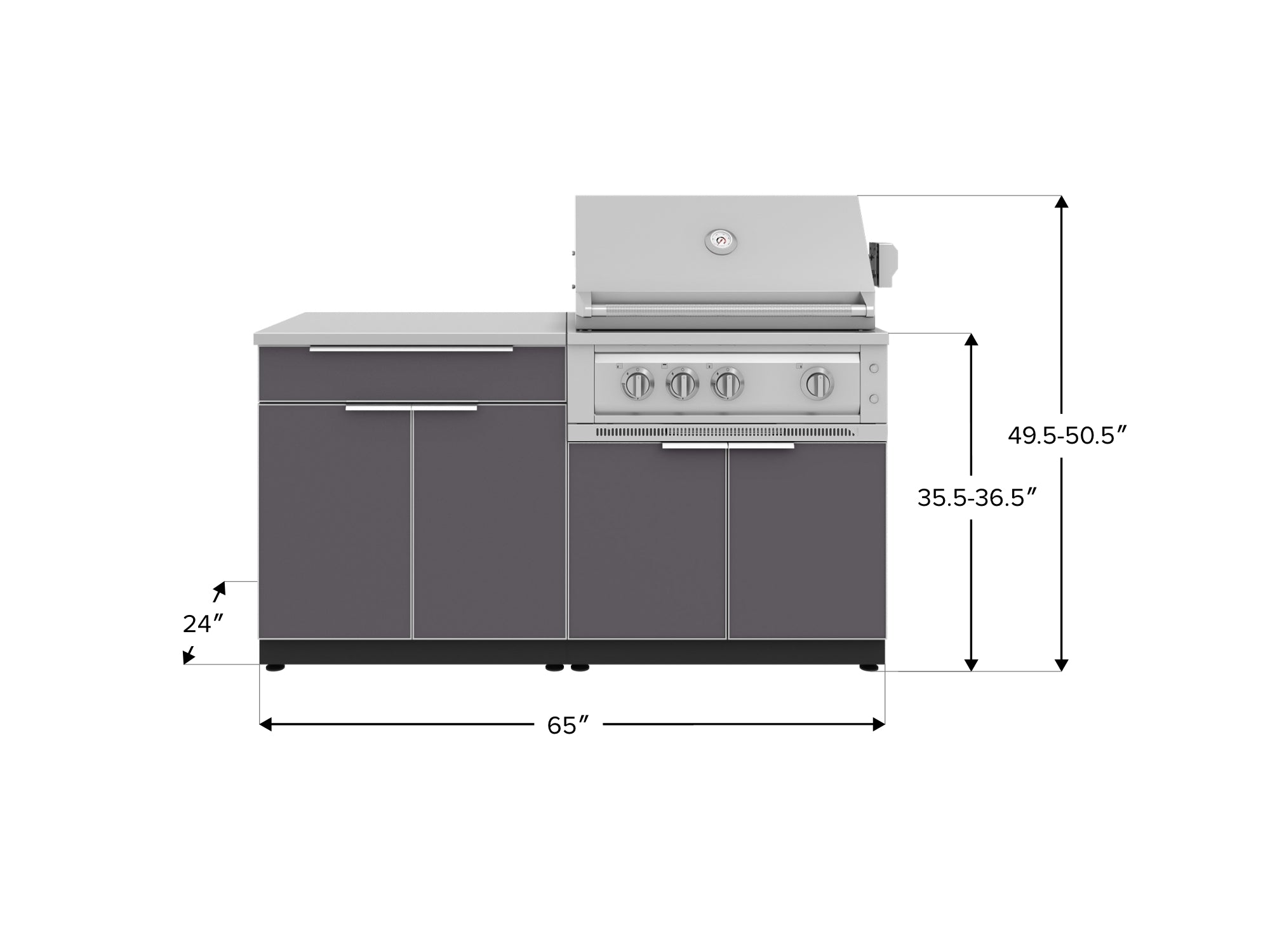 Outdoor Kitchen Aluminum 4 Piece Cabinet Set with Bar, Grill Cabinet, Platinum Grill, and Countertop