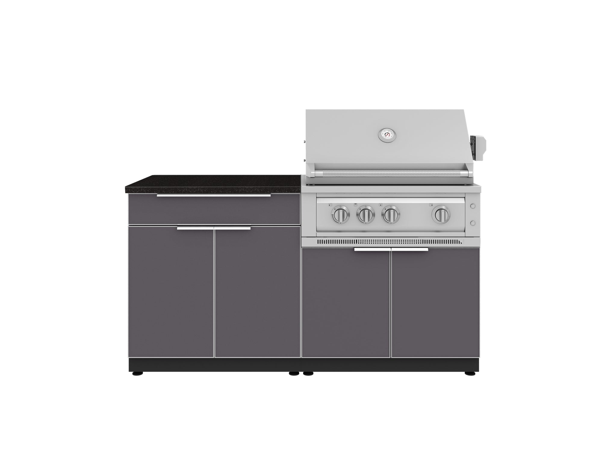 Outdoor Kitchen Aluminum 4 Piece Cabinet Set with Bar, Grill Cabinet, Platinum Grill, and Countertop
