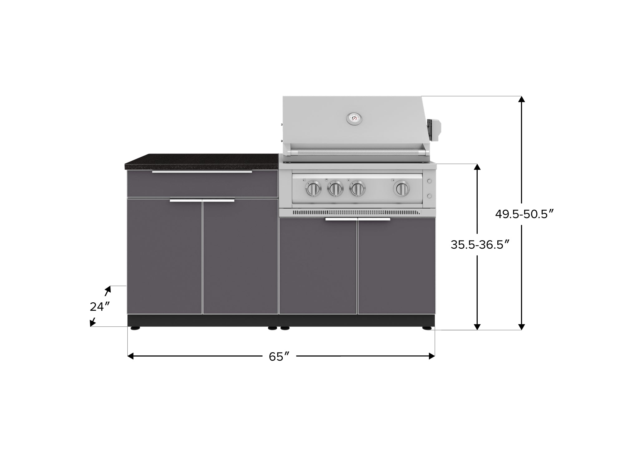 Outdoor Kitchen Aluminum 4 Piece Cabinet Set with Bar, Grill Cabinet, Platinum Grill, and Countertop