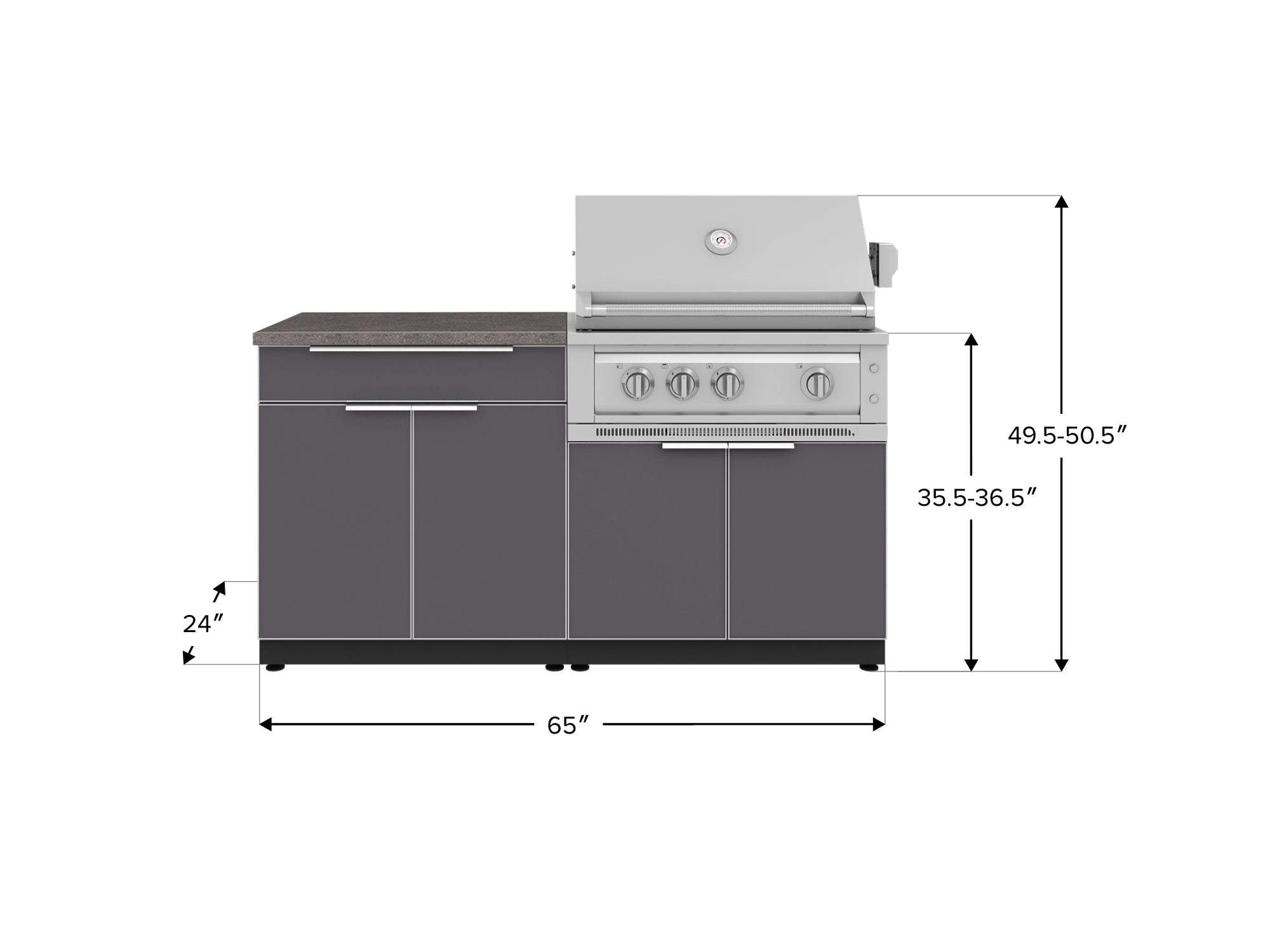 Outdoor Kitchen Aluminum 4 Piece Cabinet Set with Bar, Grill Cabinet, Platinum Grill, and Countertop