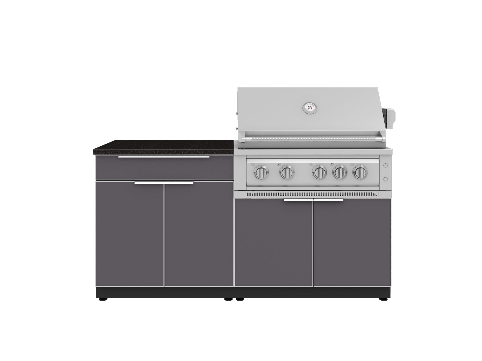 Outdoor Kitchen Aluminum 4 Piece Cabinet Set with Bar, Grill Cabinet, Platinum Grill, and Countertop