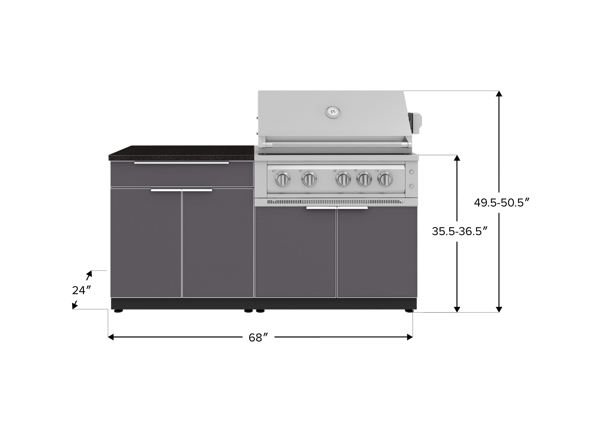 Outdoor Kitchen Aluminum 4 Piece Cabinet Set with Bar, Grill Cabinet, Platinum Grill, and Countertop