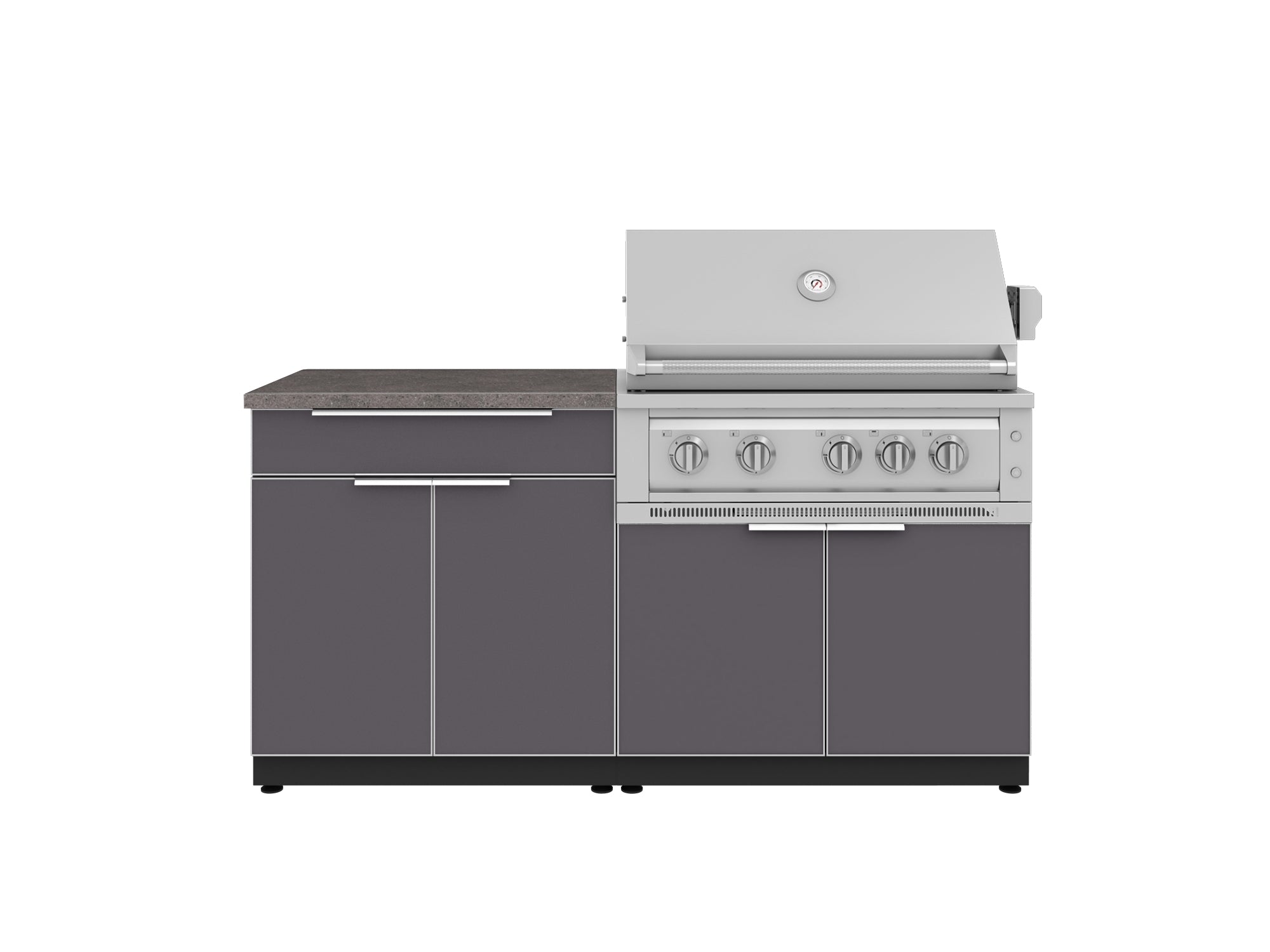 Outdoor Kitchen Aluminum 4 Piece Cabinet Set with Bar, Grill Cabinet, Platinum Grill, and Countertop