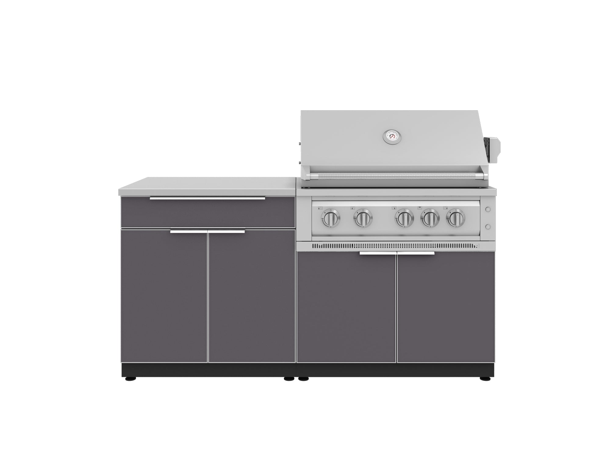 Outdoor Kitchen Aluminum 4 Piece Cabinet Set with Bar, Grill Cabinet, Platinum Grill, and Countertop