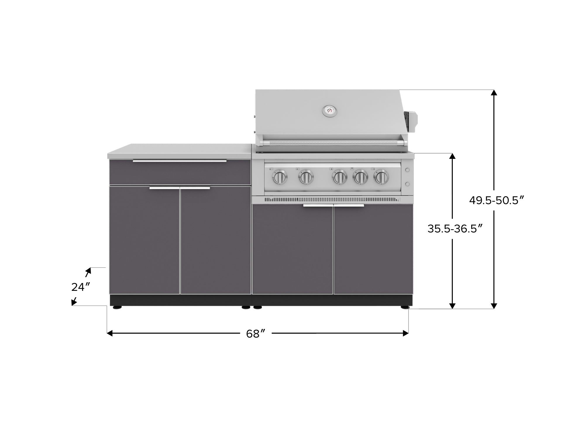 Outdoor Kitchen Aluminum 4 Piece Cabinet Set with Bar, Grill Cabinet, Platinum Grill, and Countertop