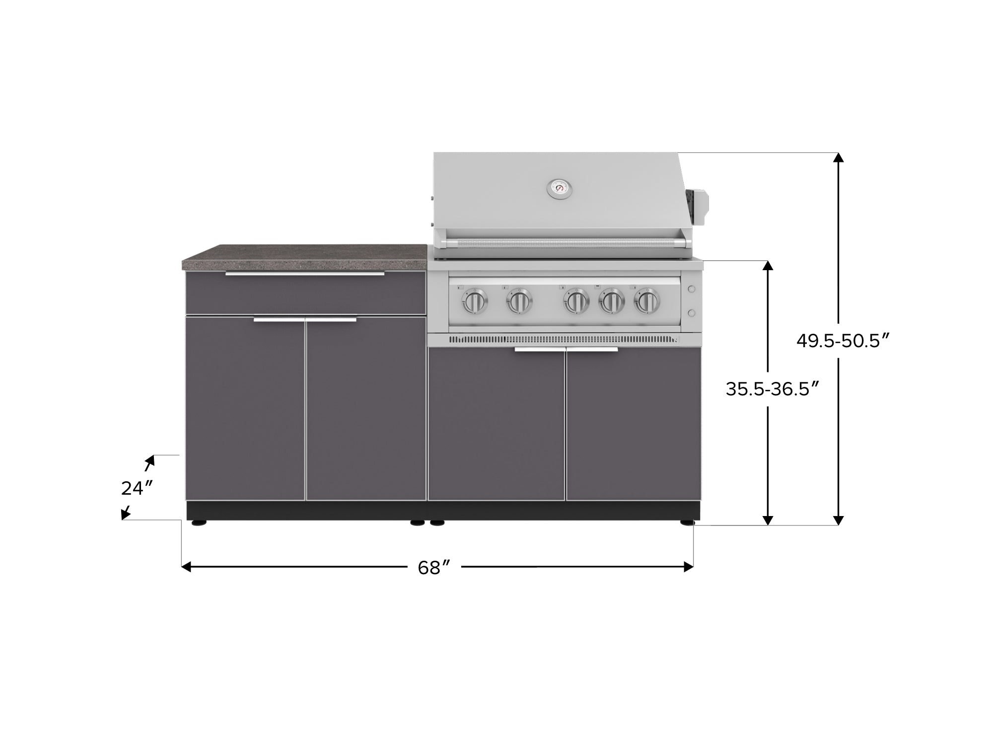 Outdoor Kitchen Aluminum 4 Piece Cabinet Set with Bar, Grill Cabinet, Platinum Grill, and Countertop