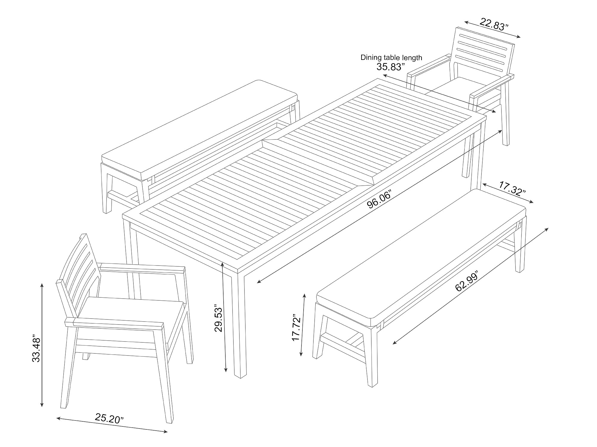 Rhodes 8 Seater Dining Set with 96 in. Table and Bench Seating