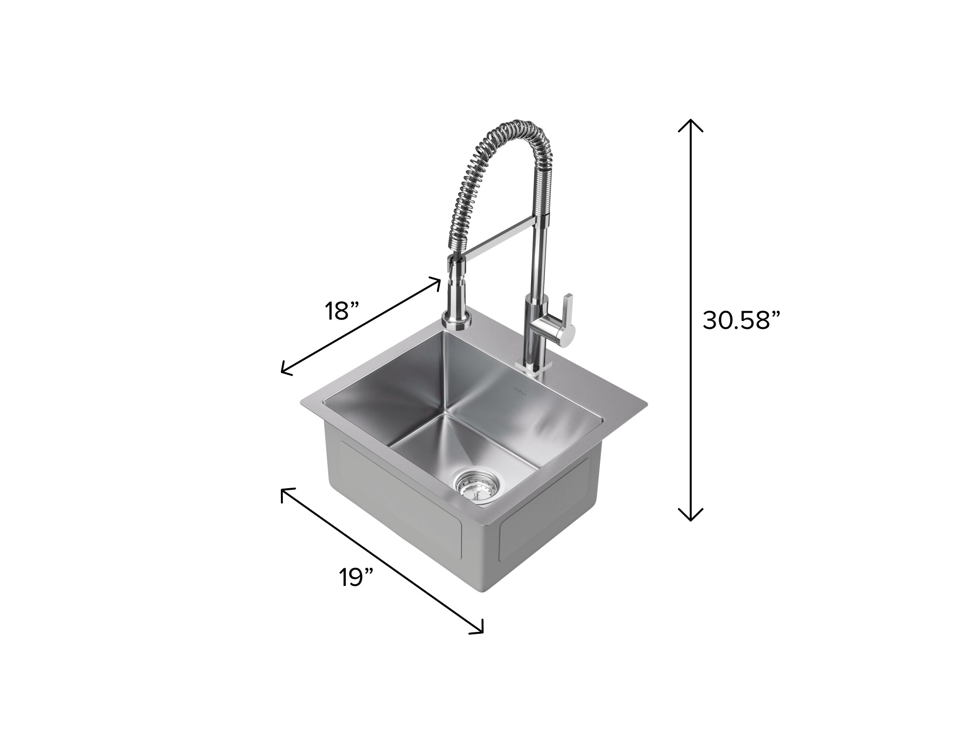 19 in. Overmount Single Bowl Stainless Steel Sink with Coiled Pull Down Faucet