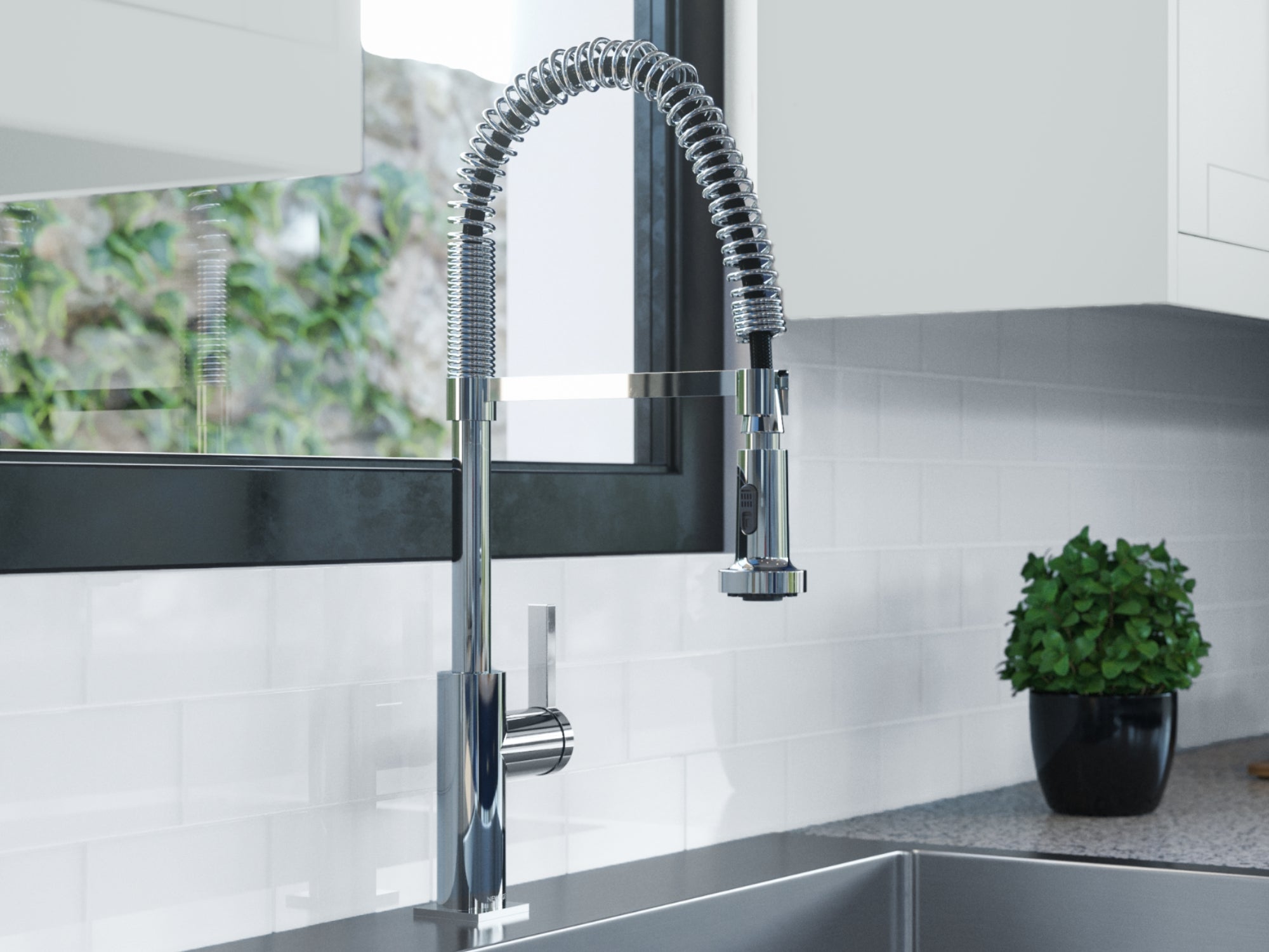 19 in. Overmount Single Bowl Stainless Steel Sink with Coiled Pull Down Faucet