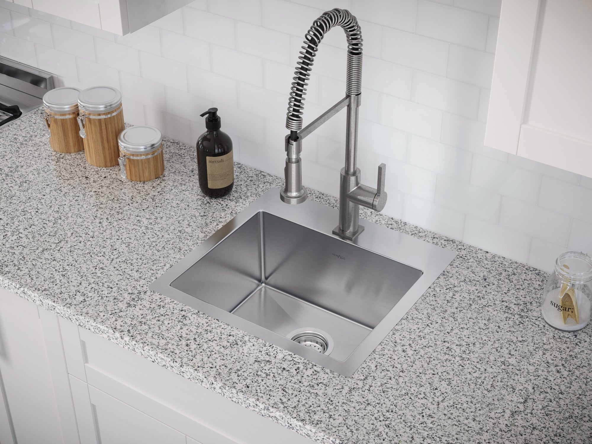 19 in. Overmount Single Bowl Stainless Steel Sink with Coiled Pull Down Faucet