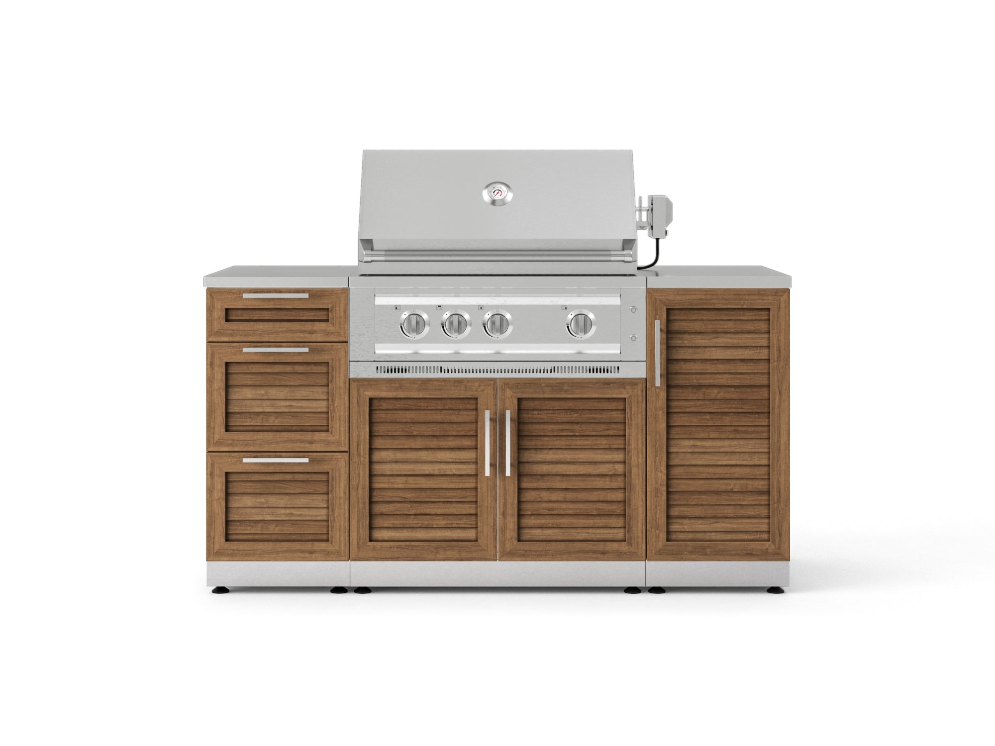 Outdoor Grill Island Stainless-Steel Louvered Doors 6 Piece Cabinet Set with 1 Door, 3 Drawer, Grill Cabinet, Platinum Grill and Countertops