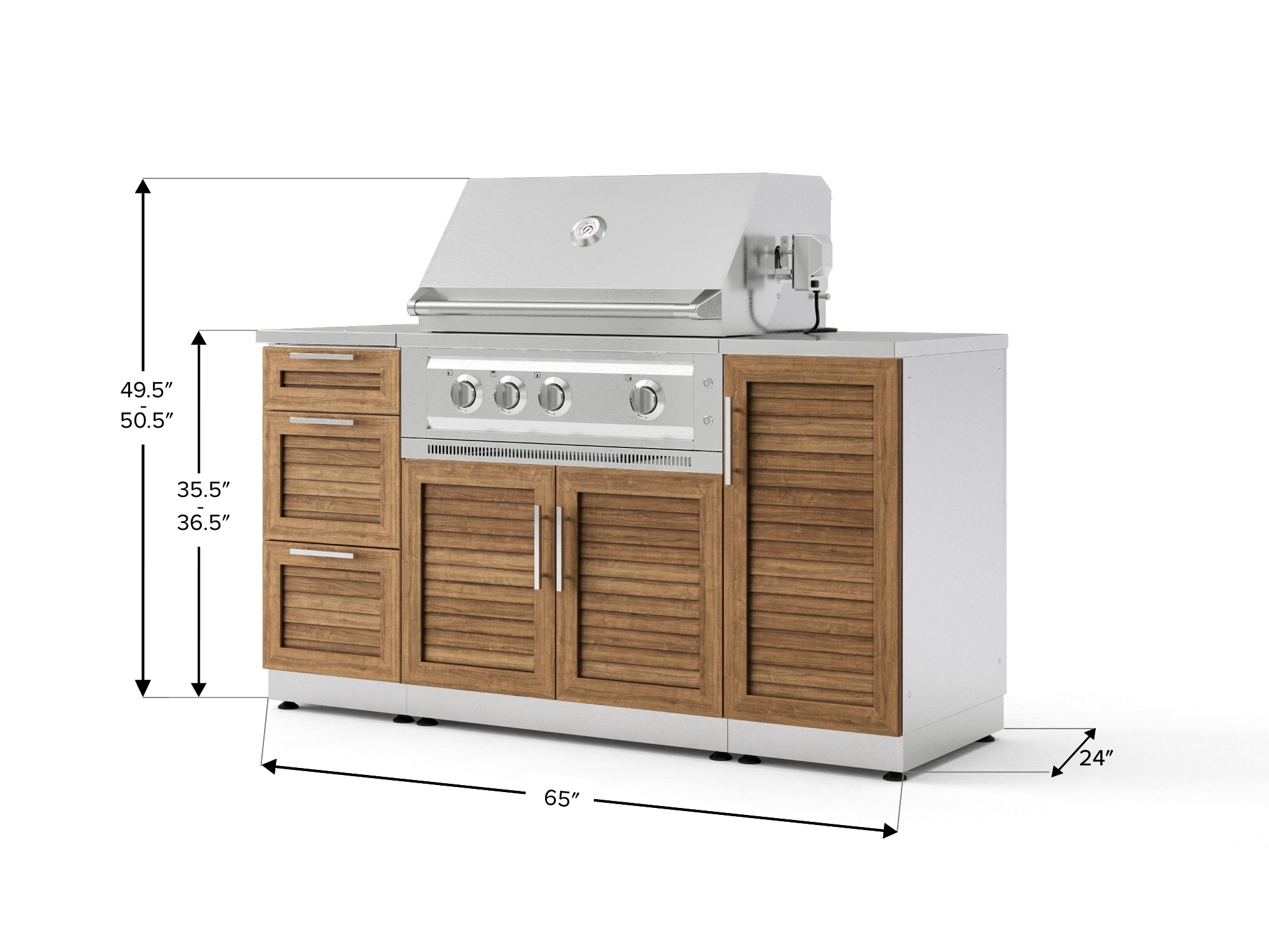 Outdoor Grill Island Stainless-Steel Louvered Doors 6 Piece Cabinet Set with 1 Door, 3 Drawer, Grill Cabinet, Platinum Grill and Countertops