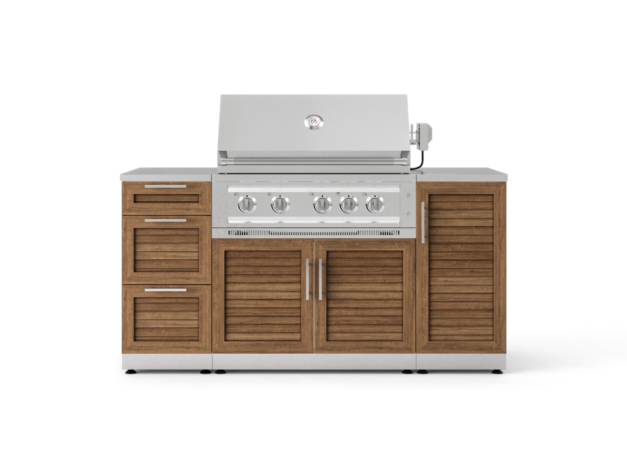 Outdoor Grill Island Stainless-Steel Louvered Doors 6 Piece Cabinet Set with 1 Door, 3 Drawer, Grill Cabinet, Platinum Grill and Countertops