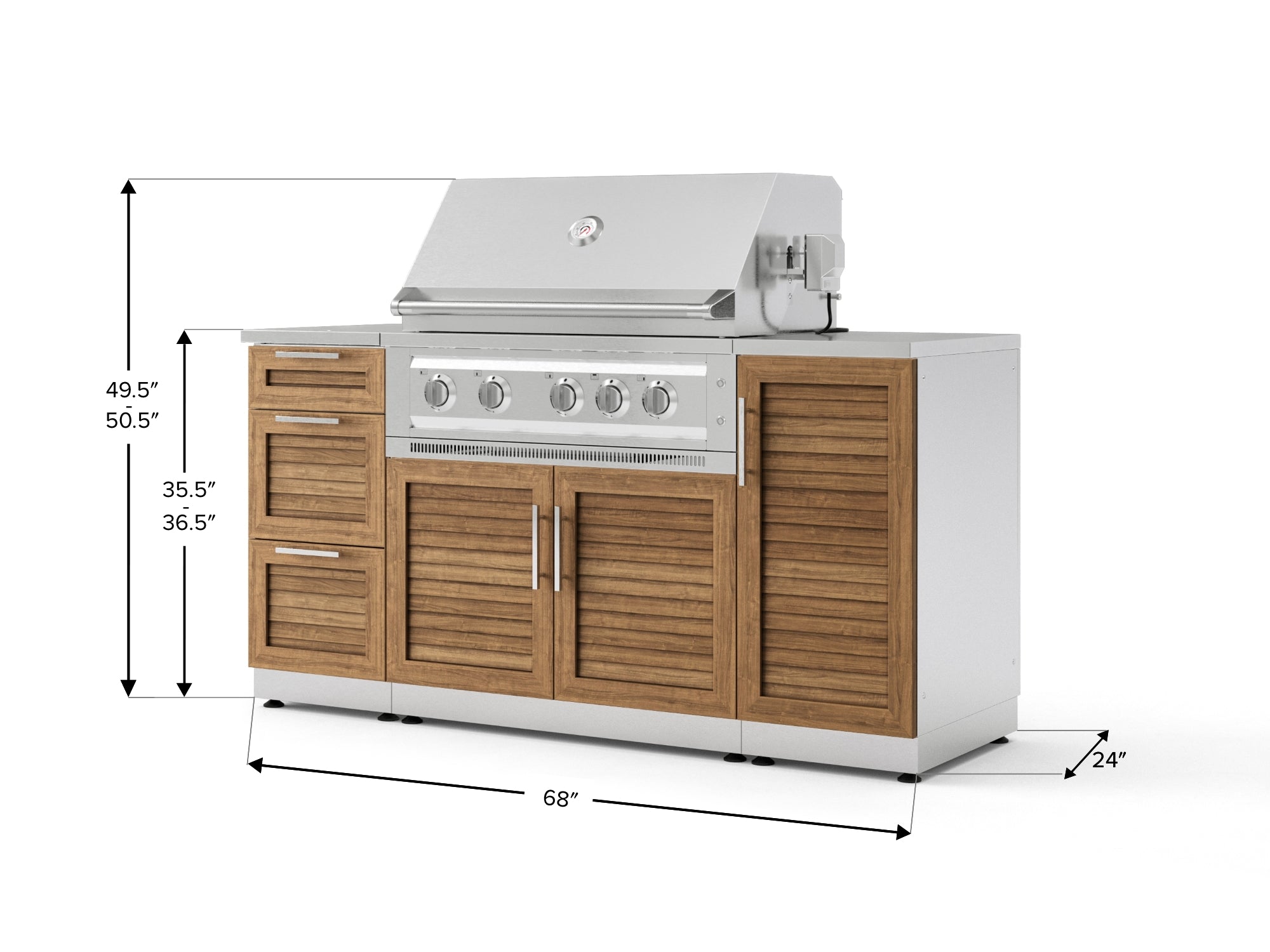 Outdoor Grill Island Stainless-Steel Louvered Doors 6 Piece Cabinet Set with 1 Door, 3 Drawer, Grill Cabinet, Platinum Grill and Countertops