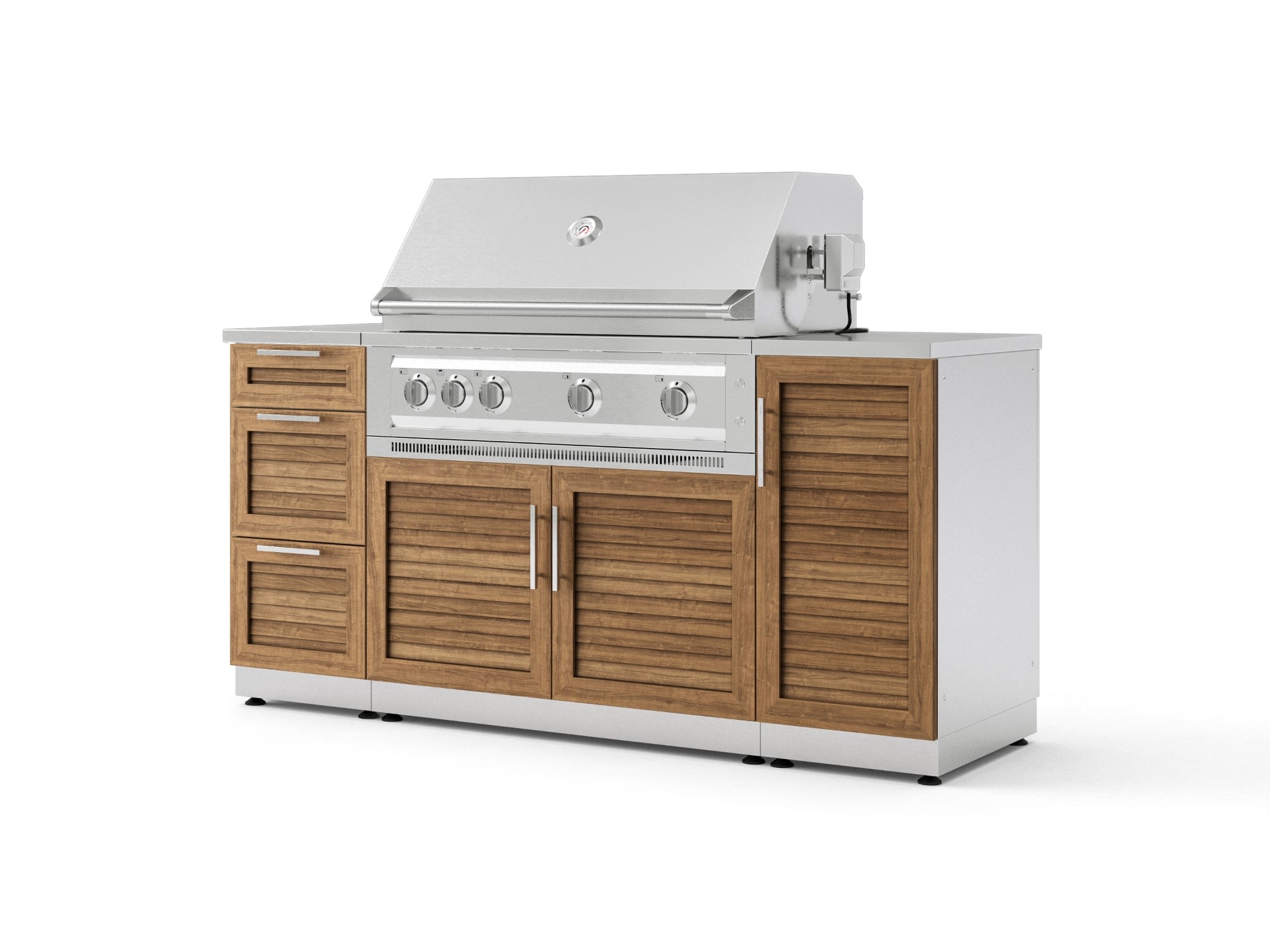 Outdoor Grill Island Stainless-Steel Louvered Doors 6 Piece Cabinet Set with 1 Door, 3 Drawer, Grill Cabinet, Platinum Grill and Countertops