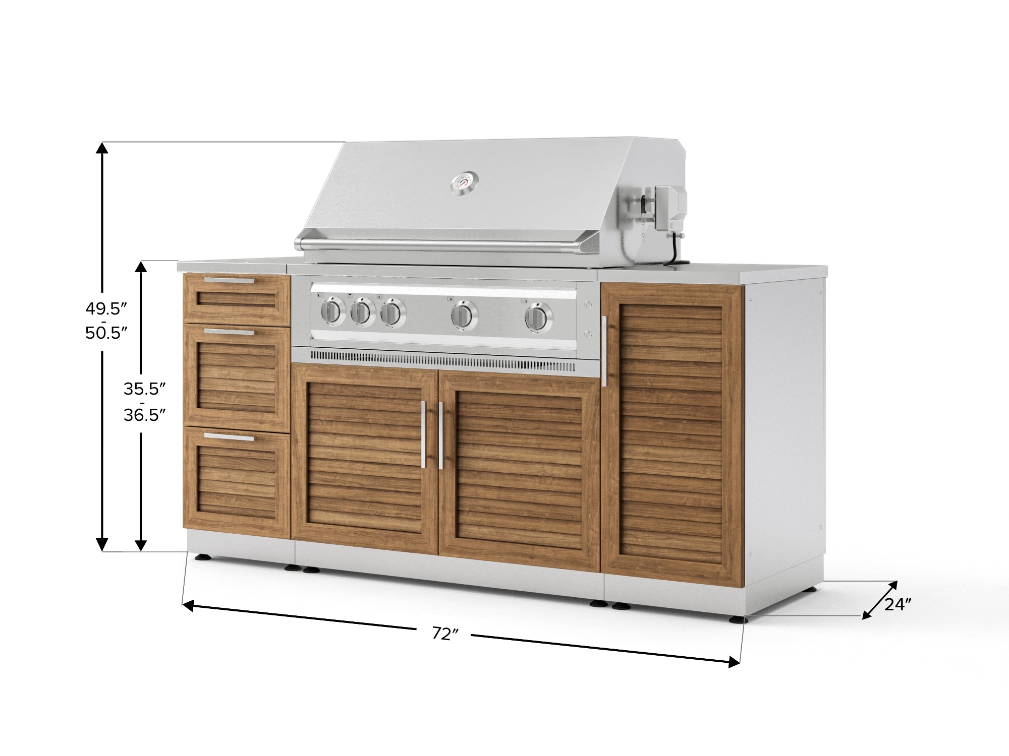 Outdoor Grill Island Stainless-Steel Louvered Doors 6 Piece Cabinet Set with 1 Door, 3 Drawer, Grill Cabinet, Platinum Grill and Countertops