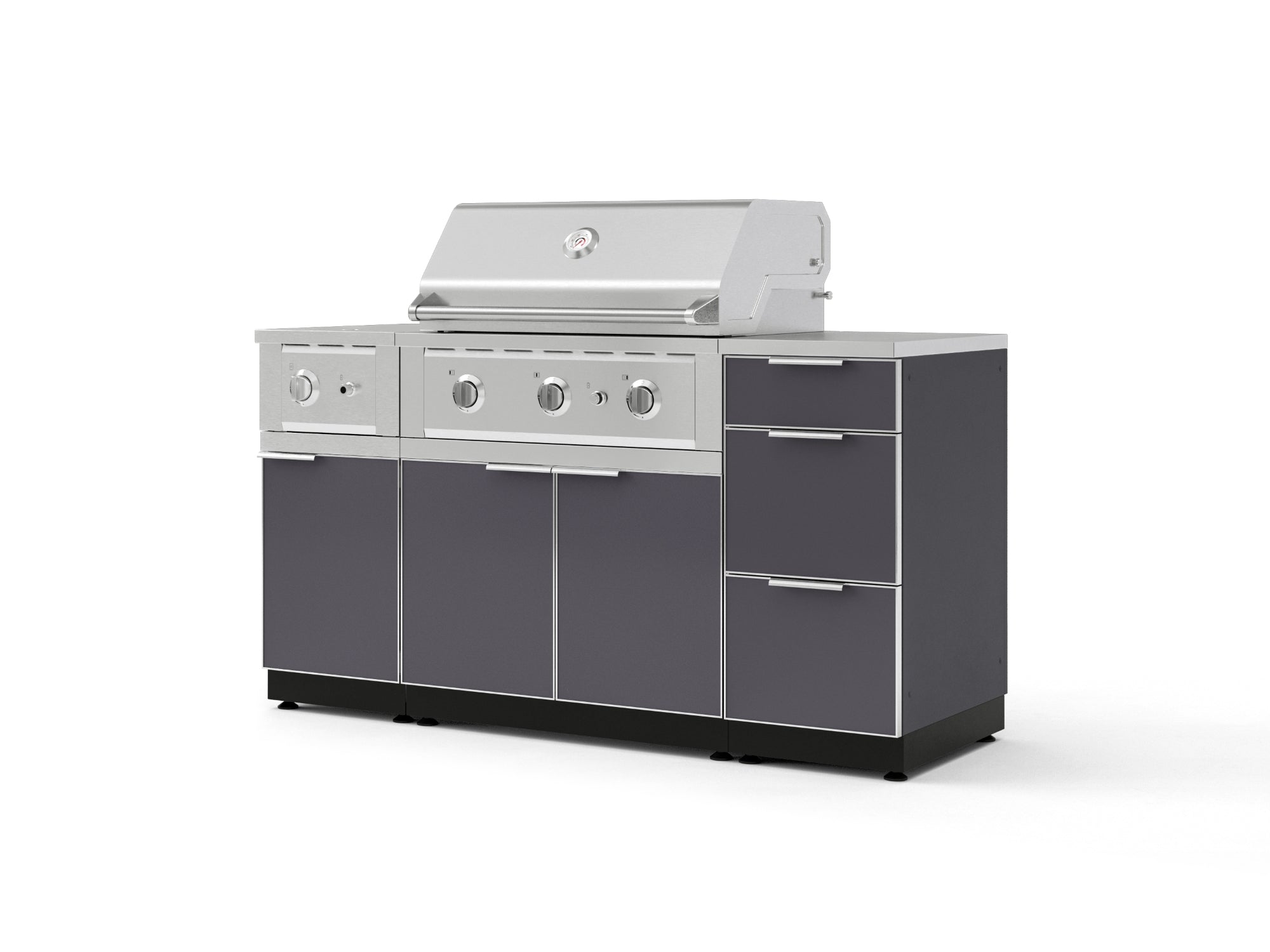 Outdoor Grill Island Aluminum 6 Piece Cabinet Set with 3-Drawer, Grill Cabinet, Performance Grill, Side Burner and Countertop