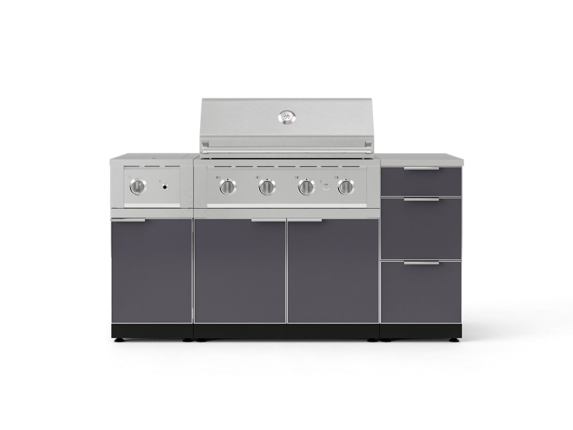 Outdoor Grill Island Aluminum 6 Piece Cabinet Set with 3-Drawer, Grill Cabinet, Performance Grill, Side Burner and Countertop