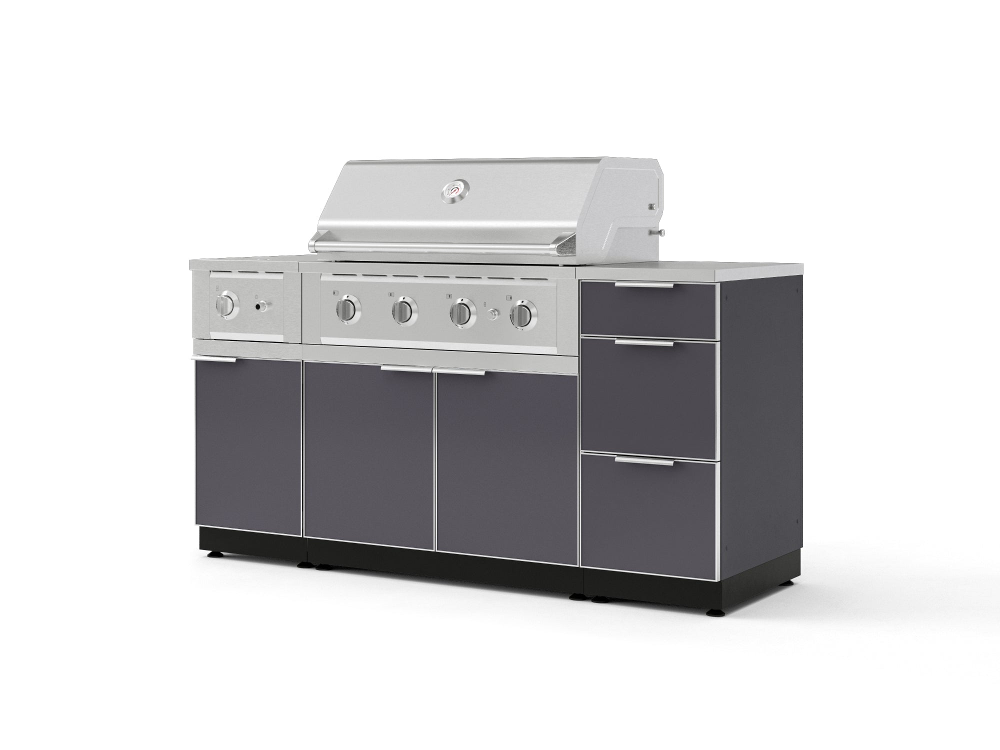 Outdoor Grill Island Aluminum 6 Piece Cabinet Set with 3-Drawer, Grill Cabinet, Performance Grill, Side Burner and Countertop