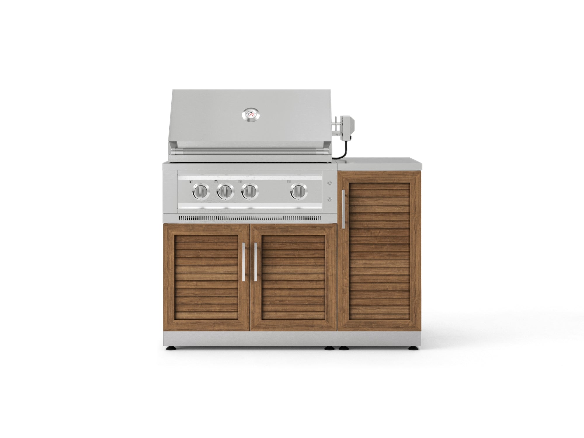 Outdoor Grill Island Stainless-Steel Louvered Doors 4 Piece Cabinet Set with 1 Door, Grill Cabinet, Platinum Grill and Countertop