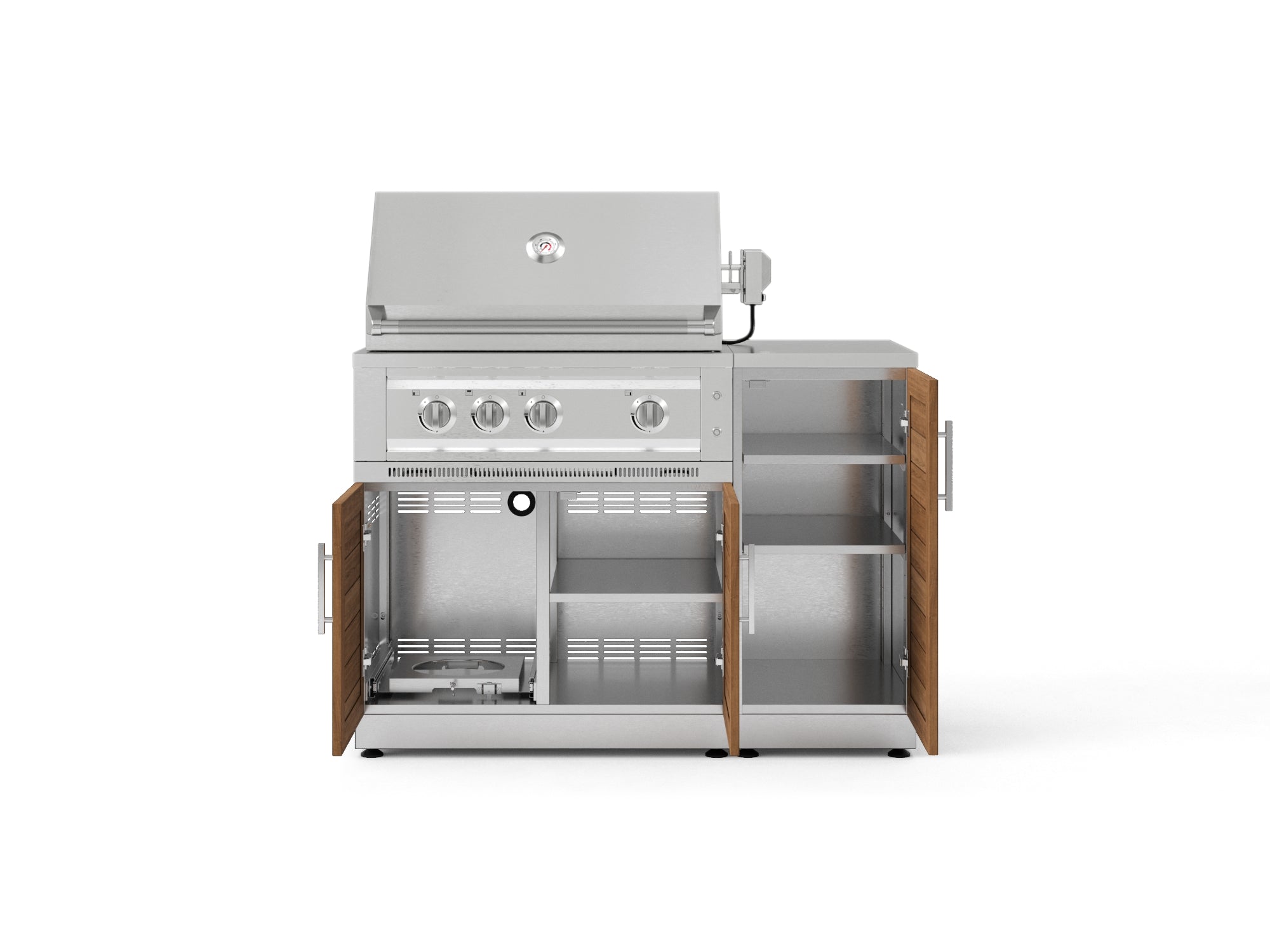 Outdoor Grill Island Stainless-Steel Louvered Doors 4 Piece Cabinet Set with 1 Door, Grill Cabinet, Platinum Grill and Countertop
