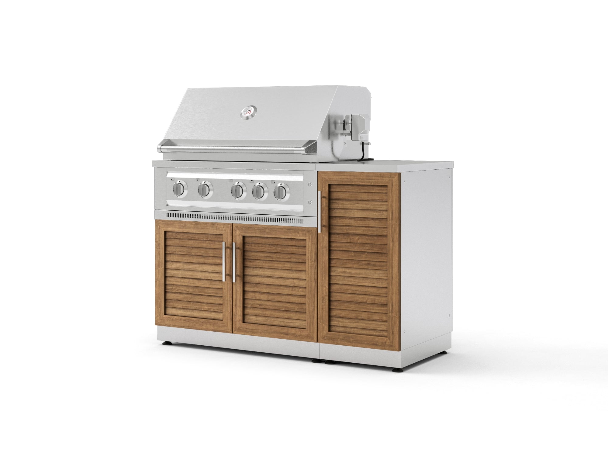 Outdoor Grill Island Stainless-Steel Louvered Doors 4 Piece Cabinet Set with 1 Door, Grill Cabinet, Platinum Grill and Countertop