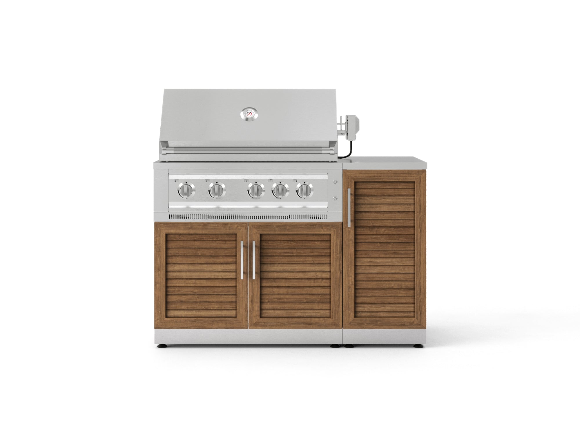 Outdoor Grill Island Stainless-Steel Louvered Doors 4 Piece Cabinet Set with 1 Door, Grill Cabinet, Platinum Grill and Countertop