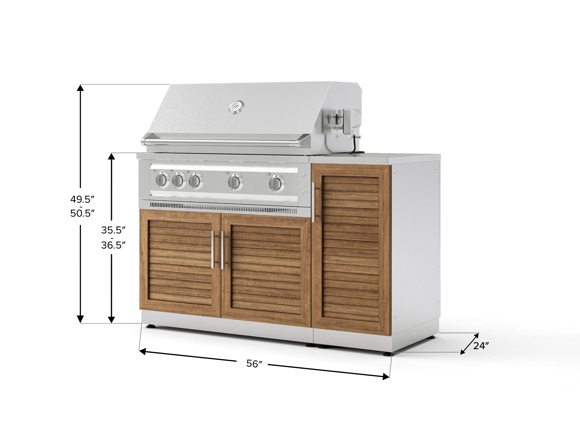 Outdoor Grill Island Stainless-Steel Louvered Doors 4 Piece Cabinet Set with 1 Door, Grill Cabinet, Platinum Grill and Countertop