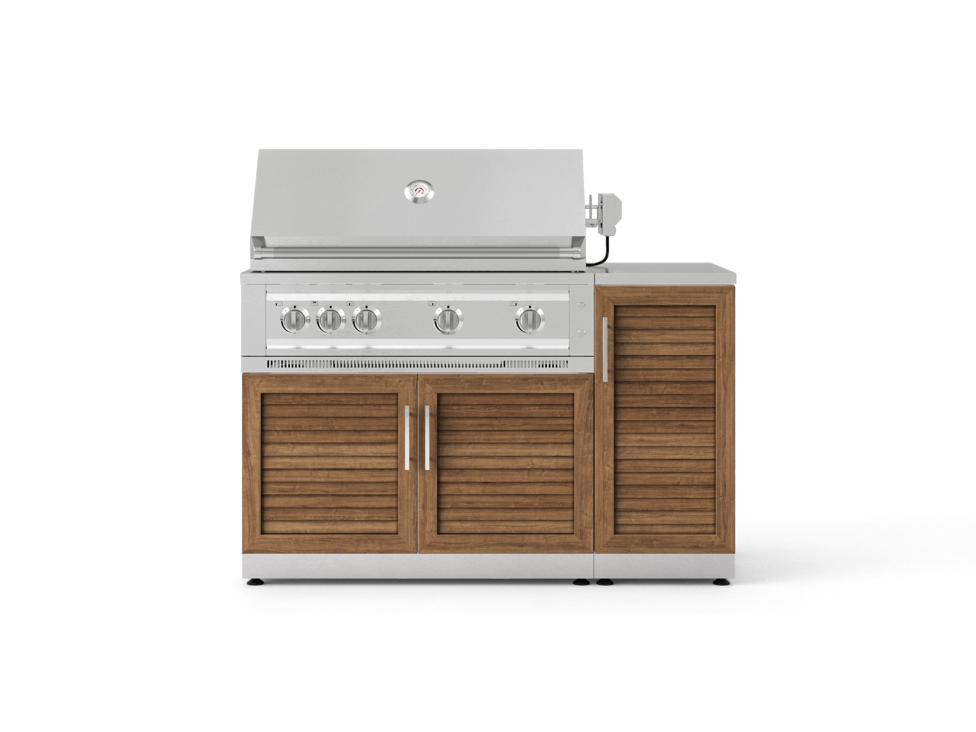 Outdoor Grill Island Stainless-Steel Louvered Doors 4 Piece Cabinet Set with 1 Door, Grill Cabinet, Platinum Grill and Countertop