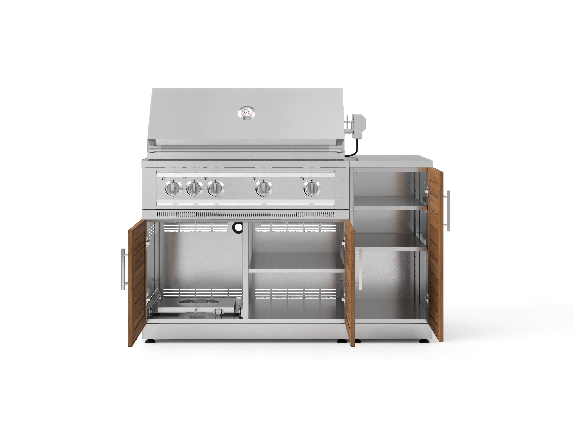 Outdoor Grill Island Stainless-Steel Louvered Doors 4 Piece Cabinet Set with 1 Door, Grill Cabinet, Platinum Grill and Countertop