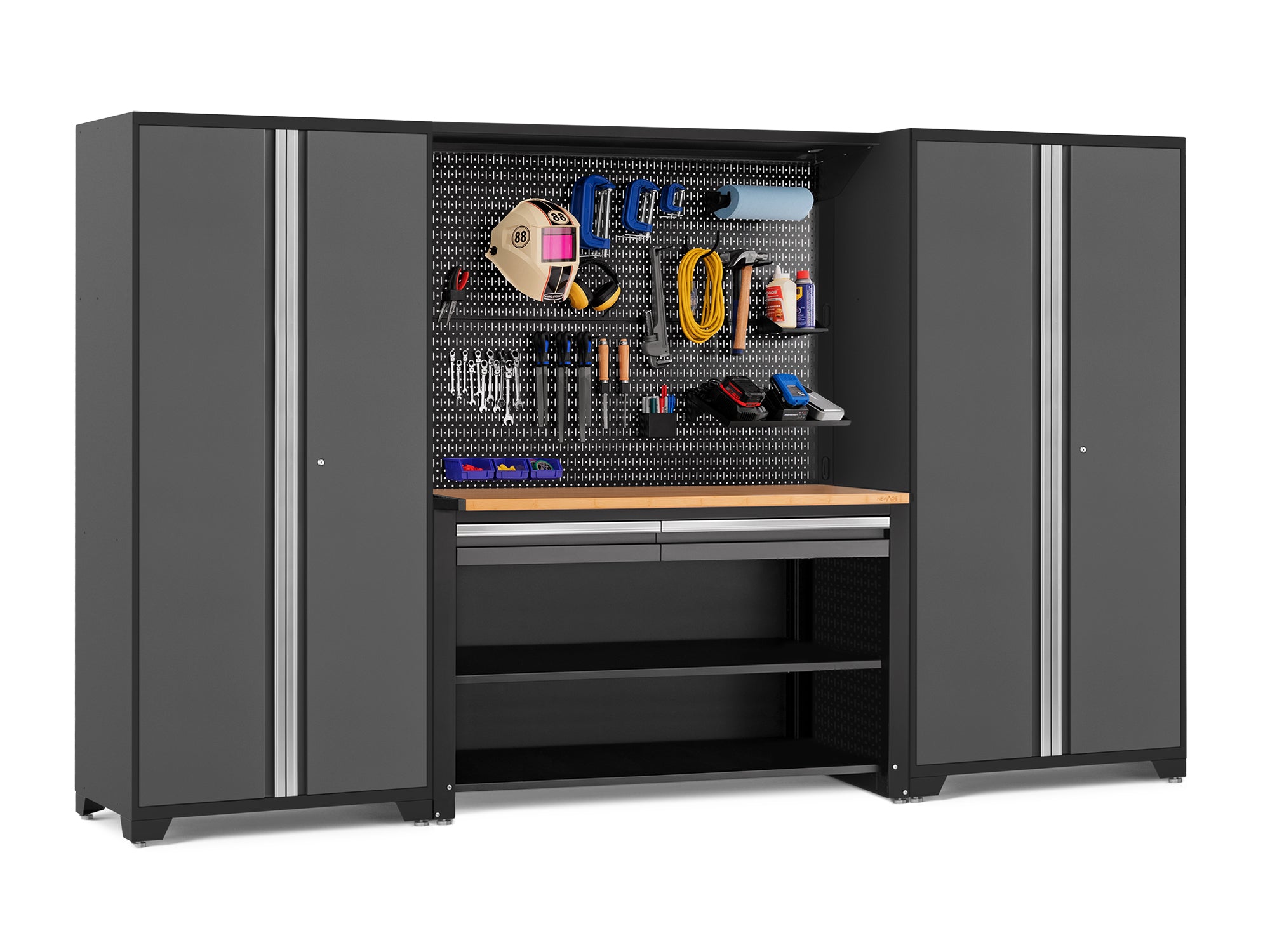 Pro Series 4 Piece Set with 62 in. Workstation, Lockers and Pegboard Accessories Kit