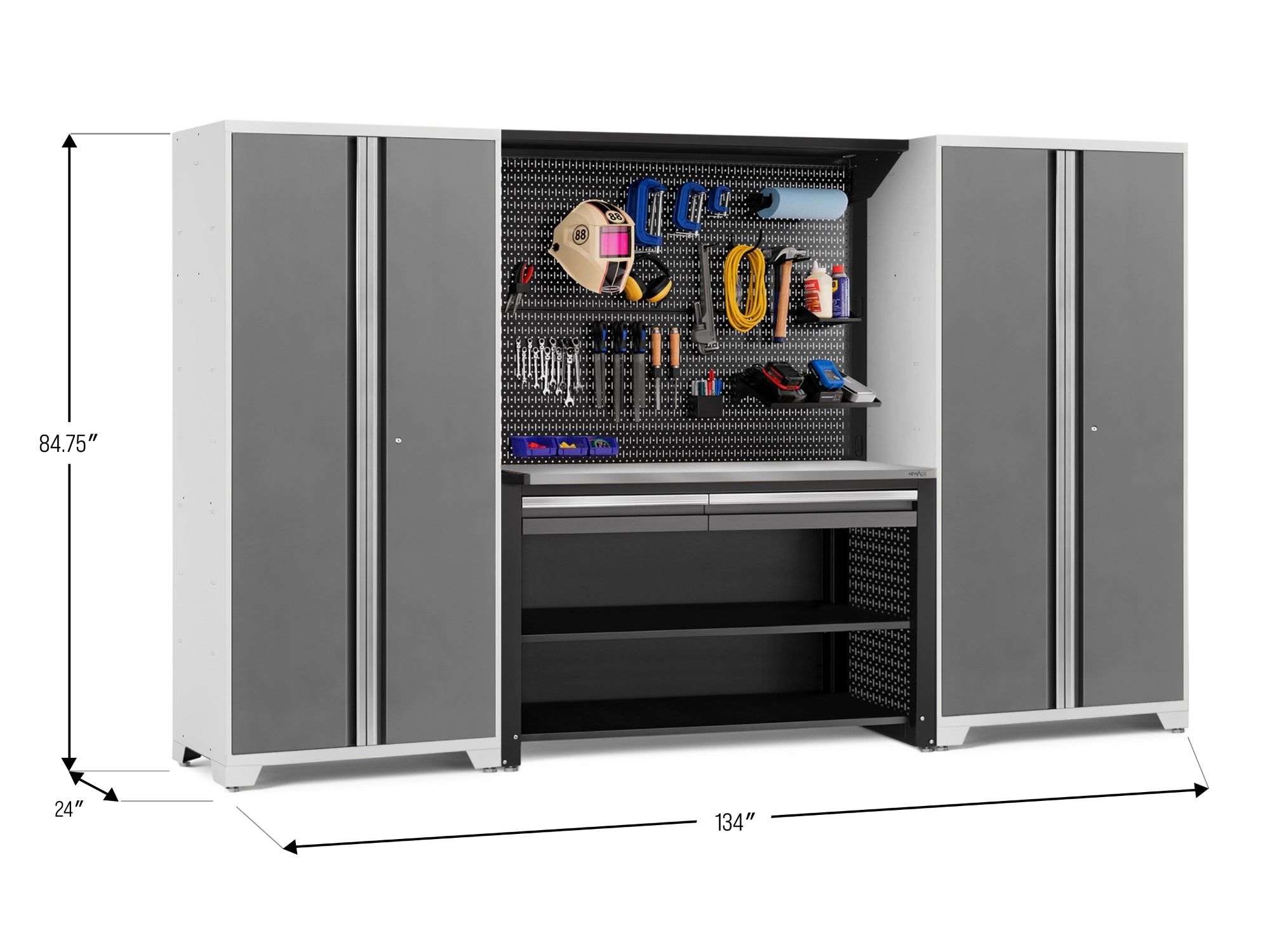 Pro Series 4 Piece Set with 62 in. Workstation, Lockers and Pegboard Accessories Kit