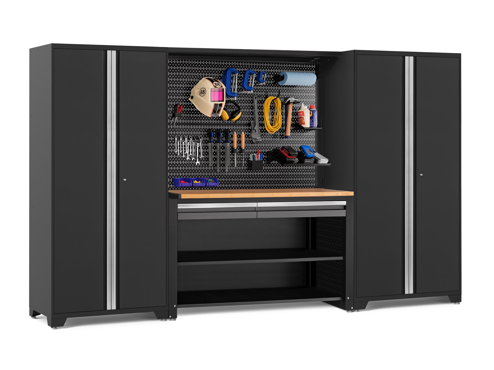 Pro Series 4 Piece Set with 62 in. Workstation, Lockers and Pegboard Accessories Kit