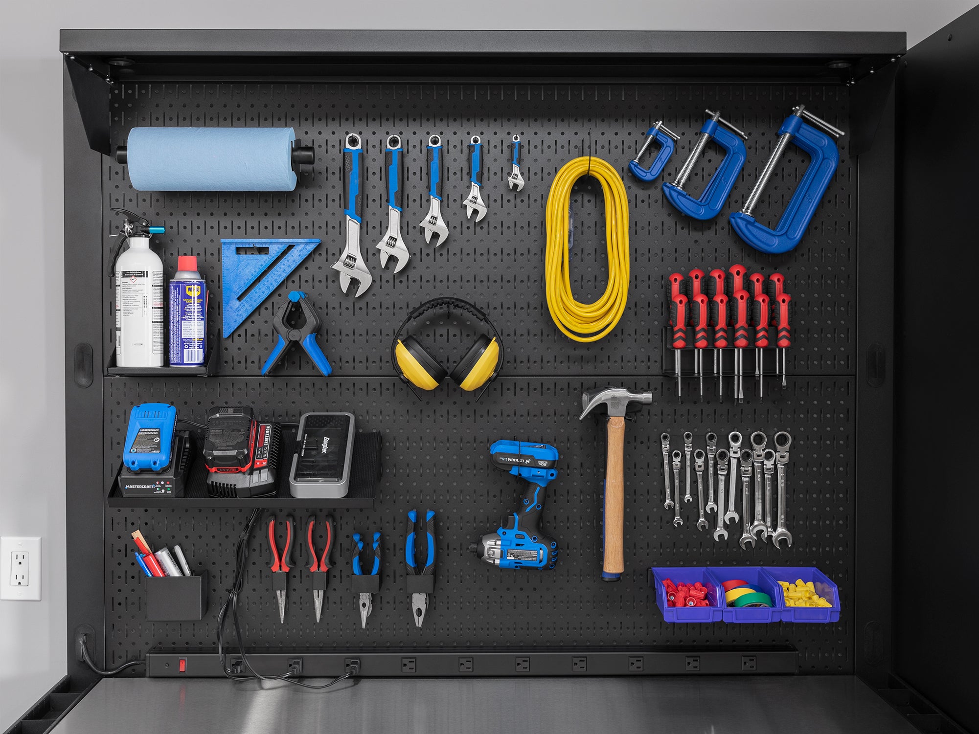Pro Series 4 Piece Set with 62 in. Workstation, Lockers and Pegboard Accessories Kit