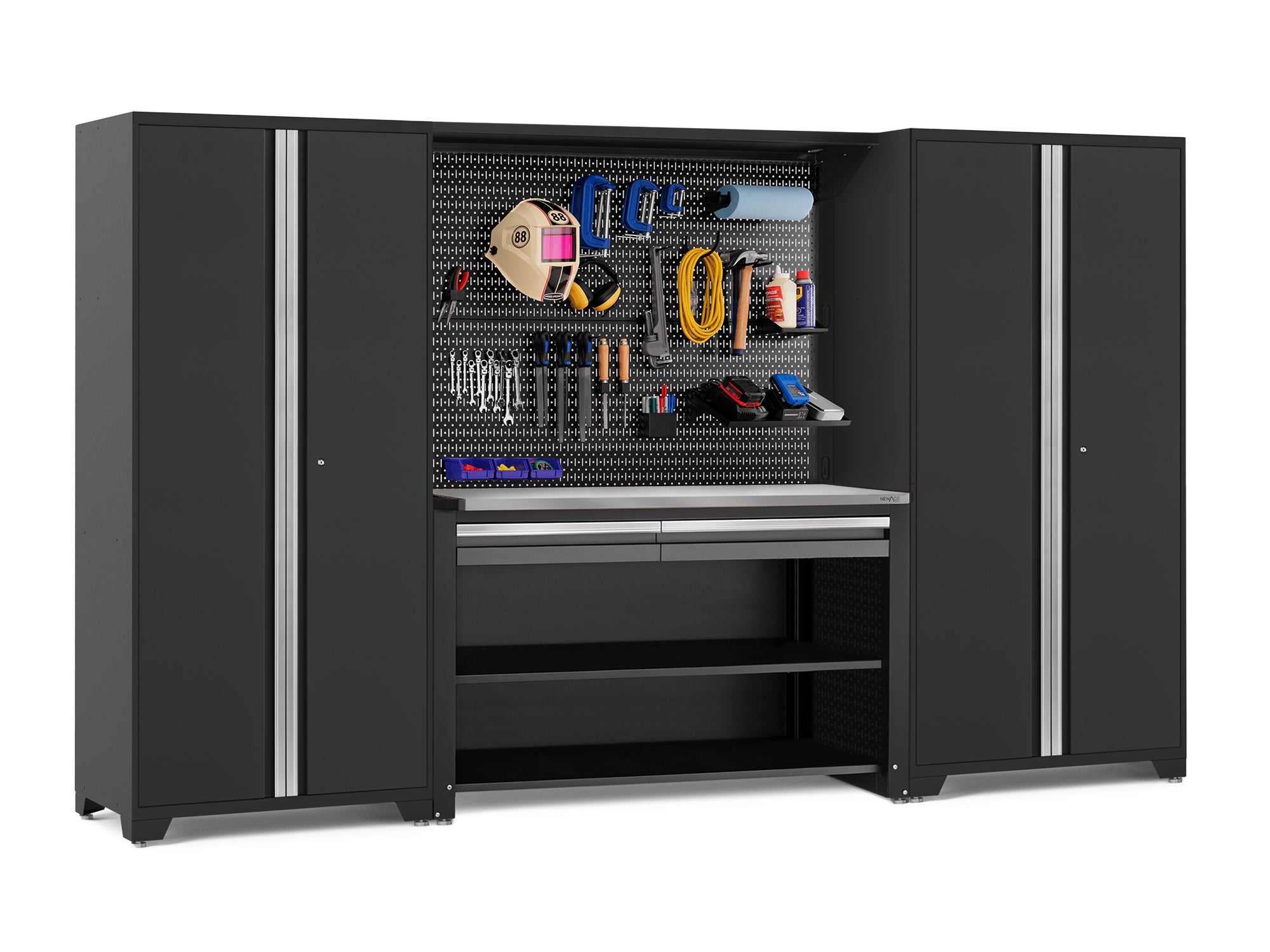 Pro Series 4 Piece Set with 62 in. Workstation, Lockers and Pegboard Accessories Kit
