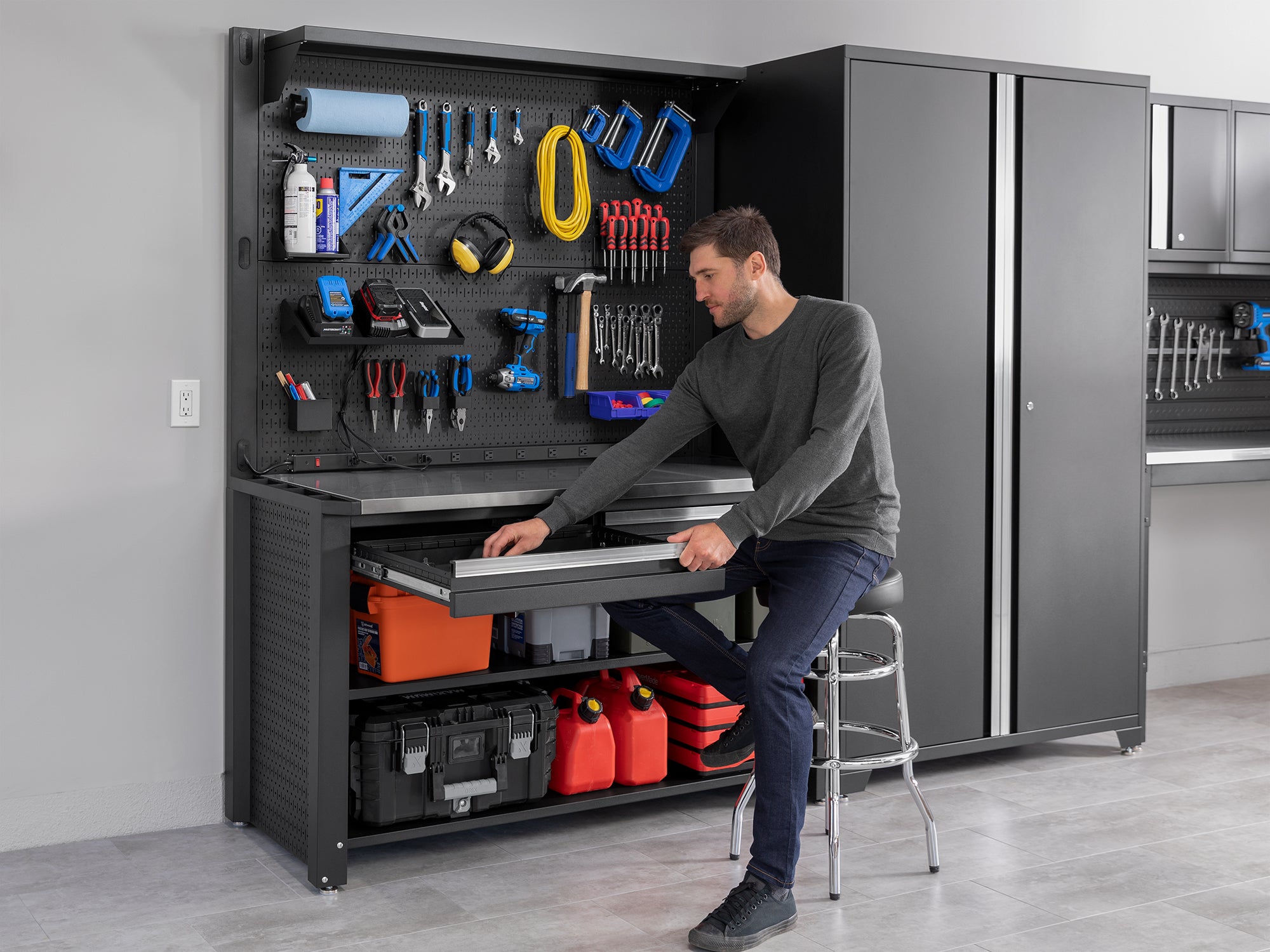 Pro Series 4 Piece Set with 62 in. Workstation, Lockers and Pegboard Accessories Kit